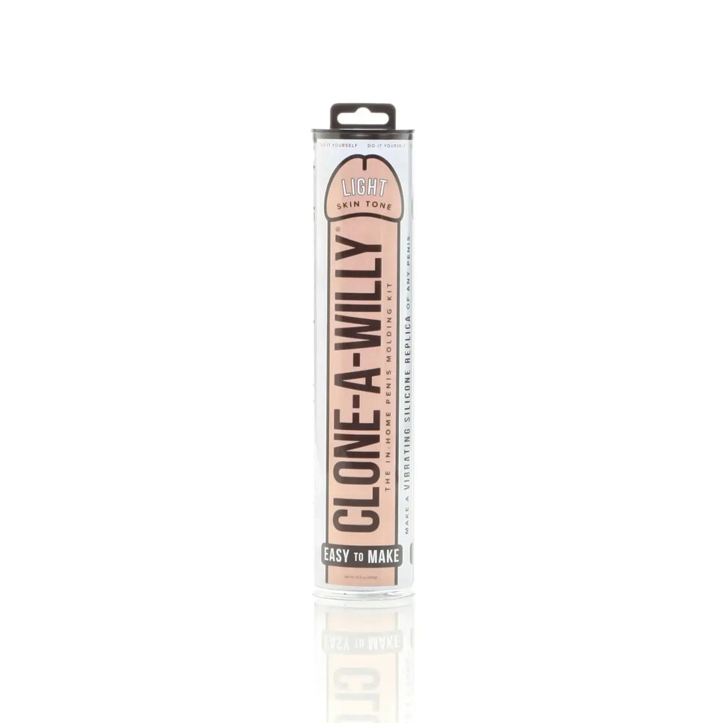 Light skin tone clone a willy in-home penis molding kit packaged in a clear cylindrical tube for personal use