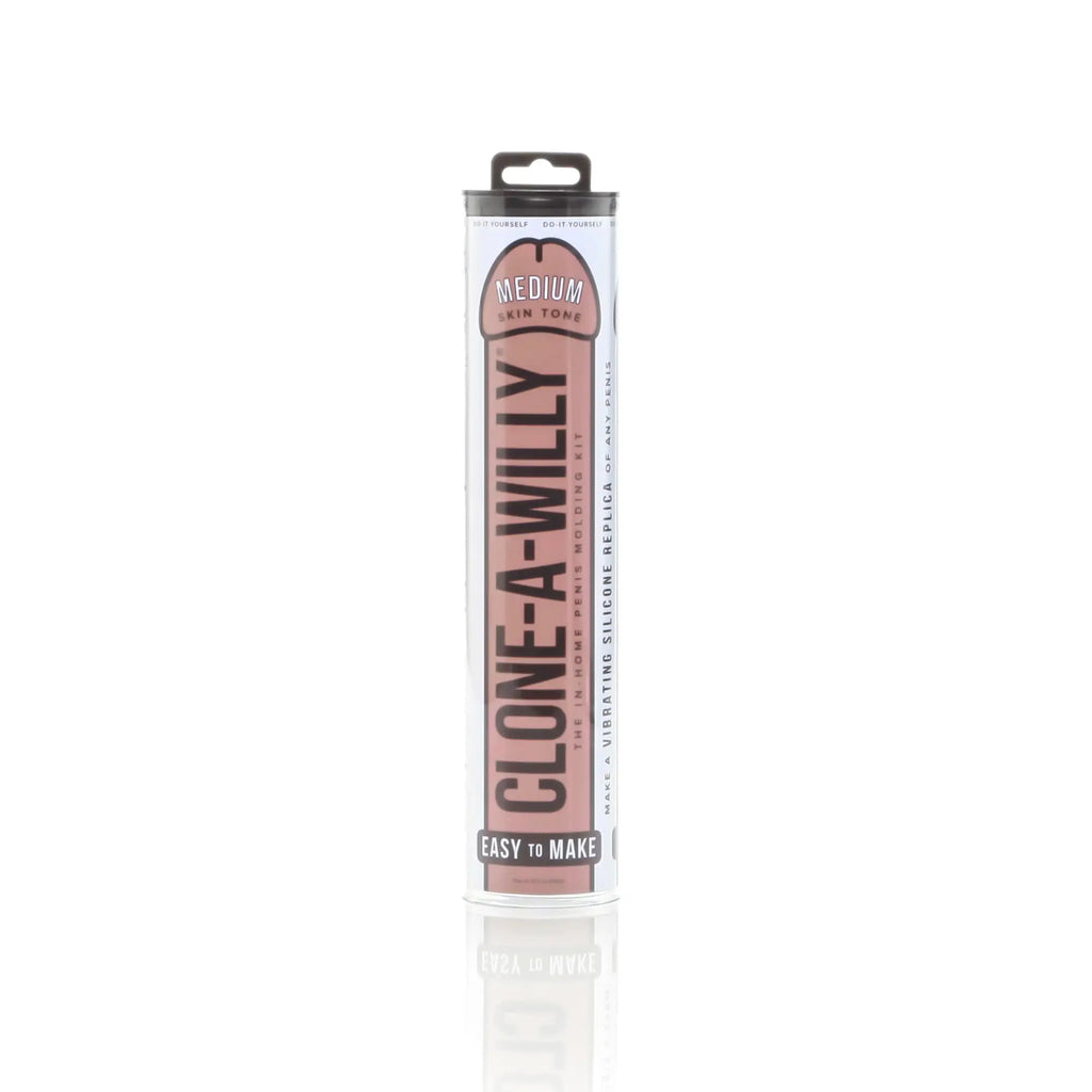 Clone a Willy medium skin tone silicone vibrating penis replica kit in clear cylindrical packaging