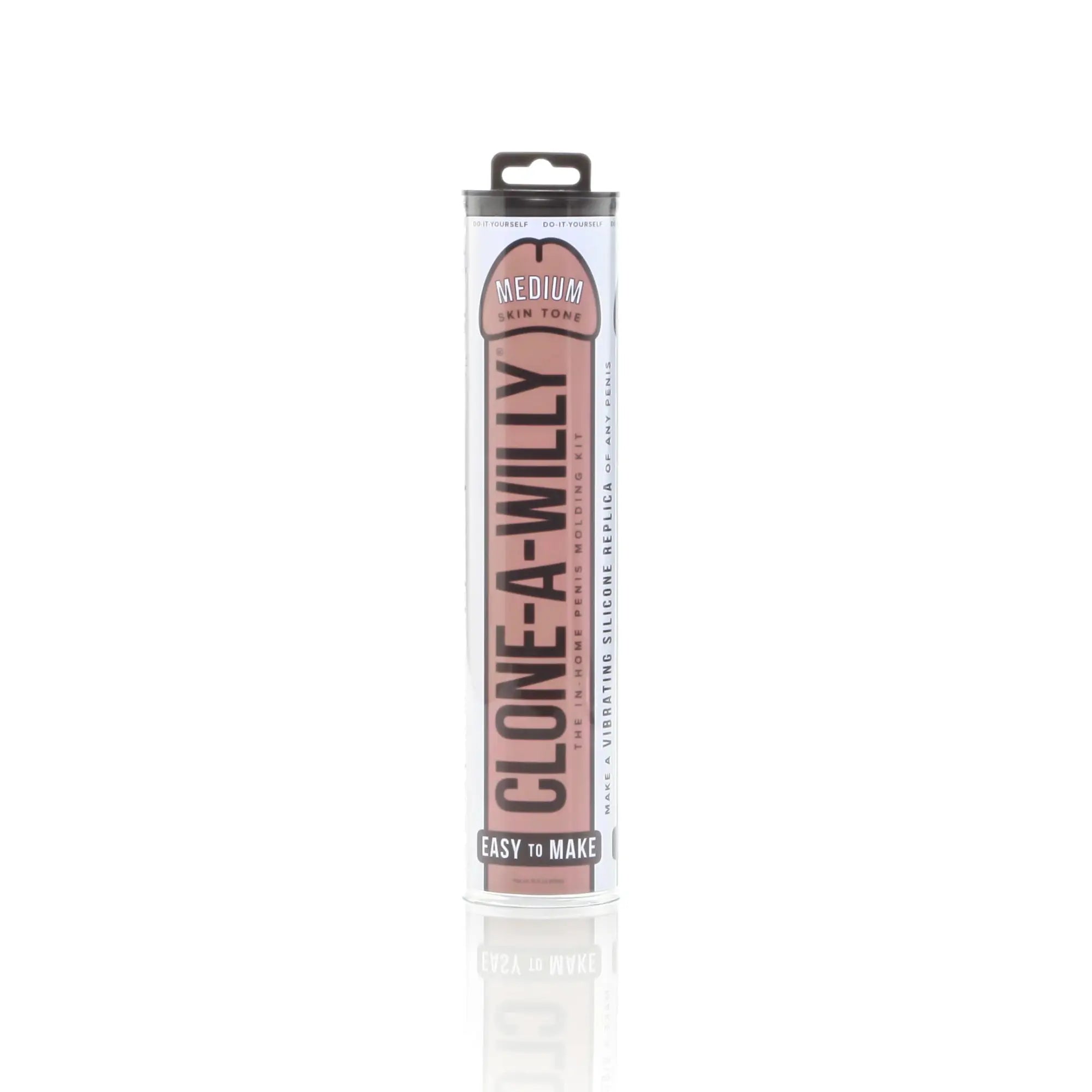 Clone a Willy medium skin tone silicone vibrating penis replica kit in clear cylindrical packaging