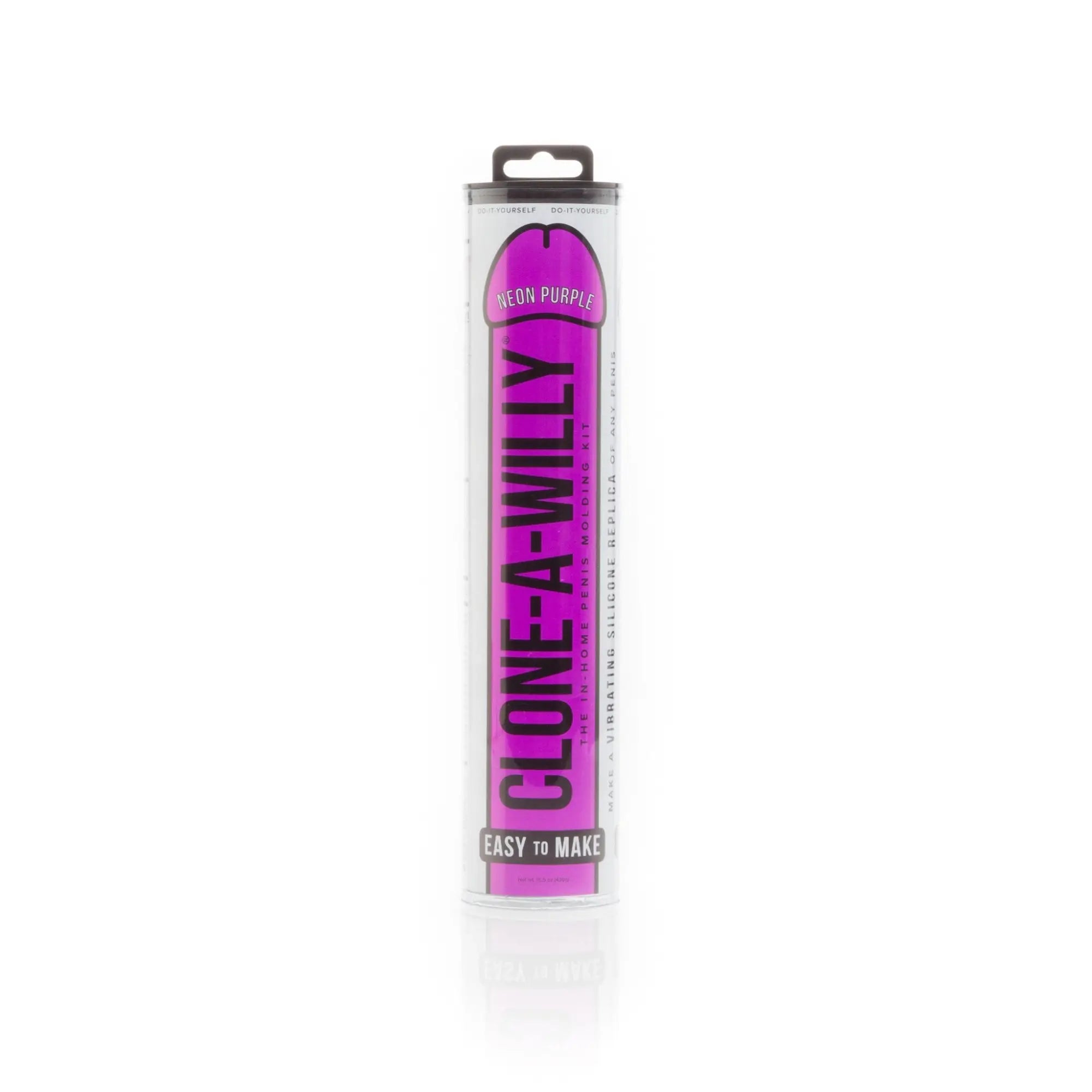 Neon purple silicone vibrating penis morning reply toy in clear packaging from clone a willy clone a willy neon purple