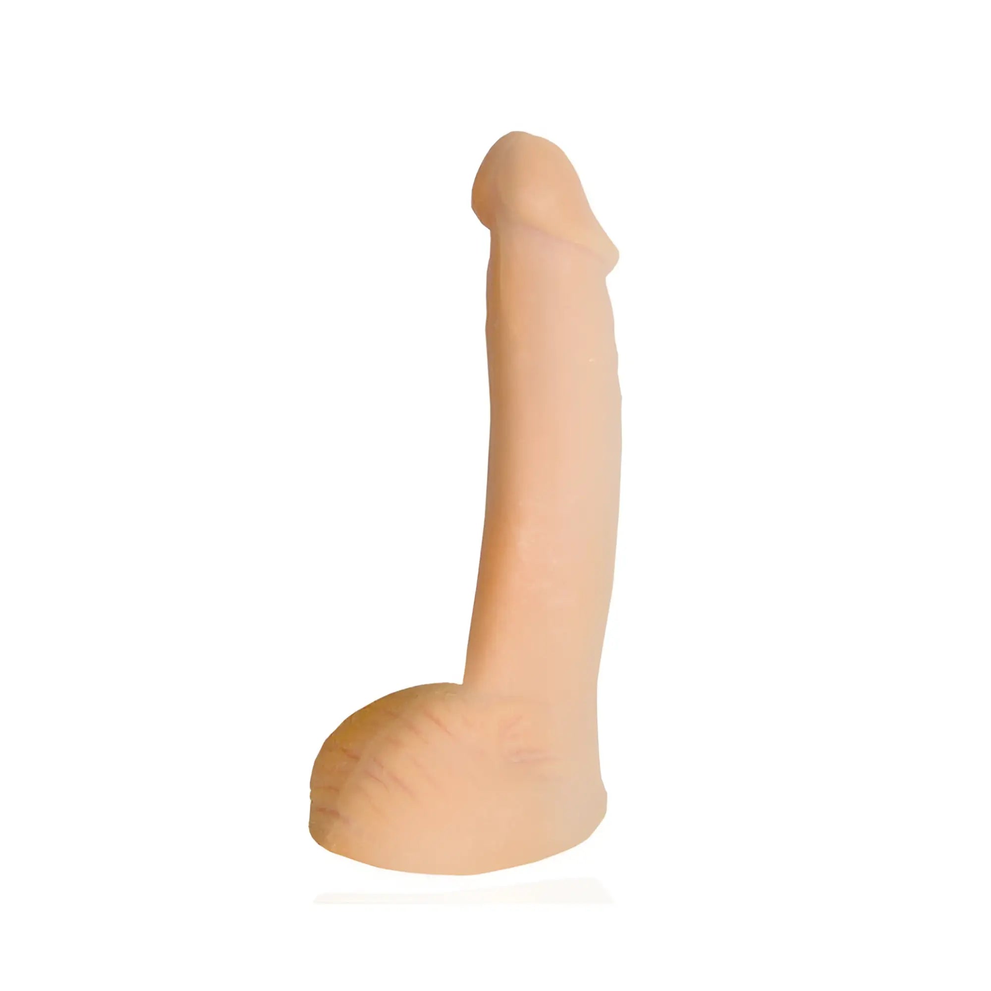 Beige silicone phallic shaped toy with realistic contours and rounded head from clone a willy plus balls kit light skin tone