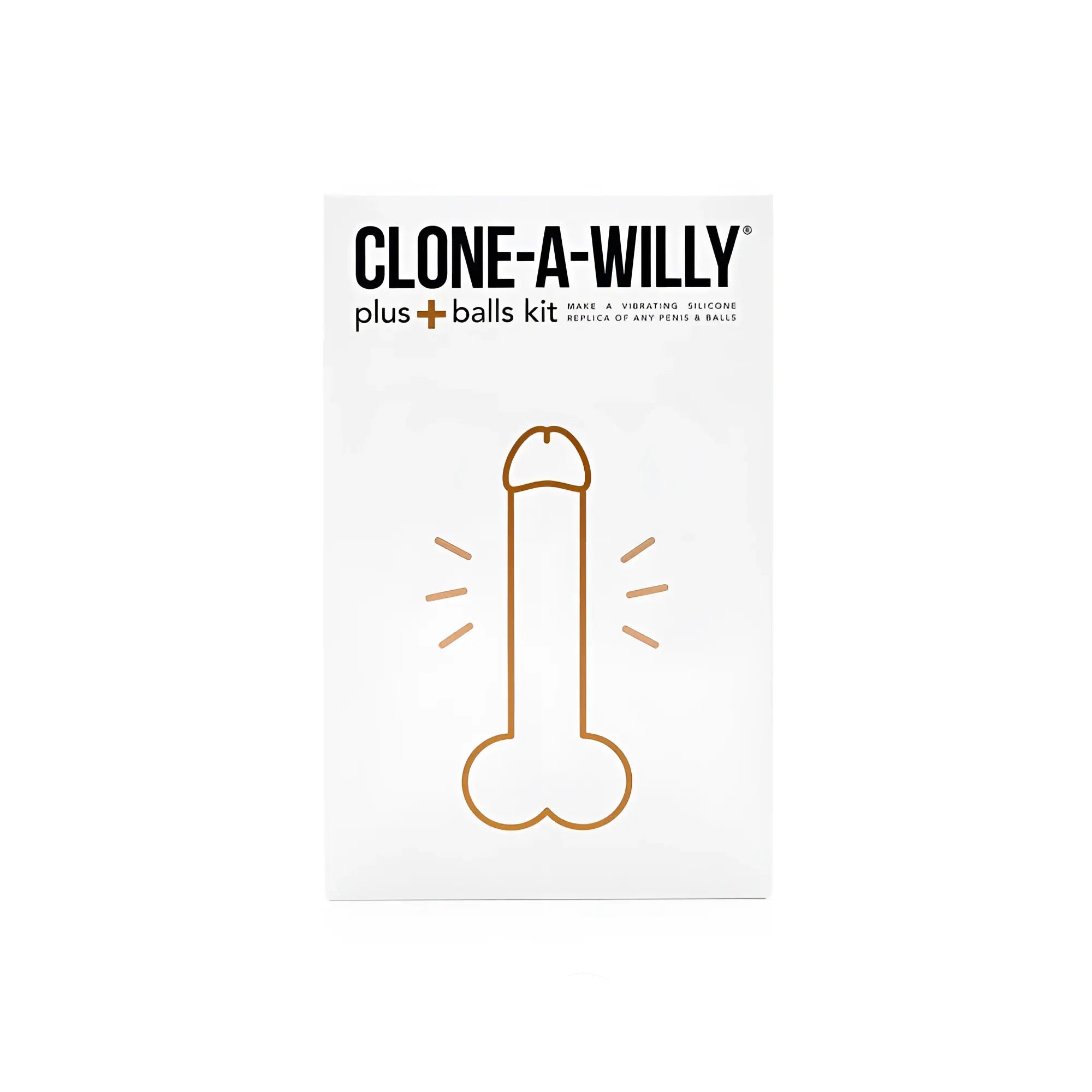 Clone a willy plus balls kit medium skin tone white package with gold line art silicone vibrating replica illustration