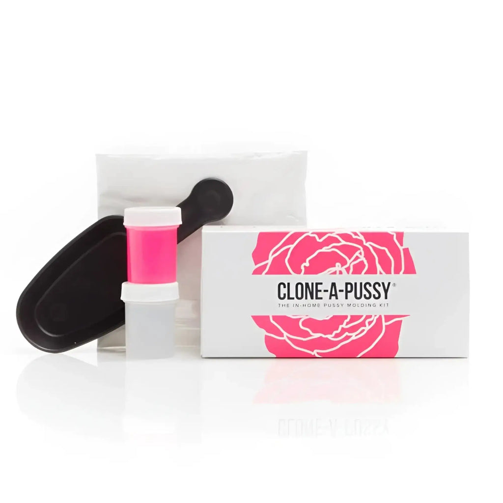 White box with pink rose design and black text for clone a pussy silicone pink in home pussy molding kit product