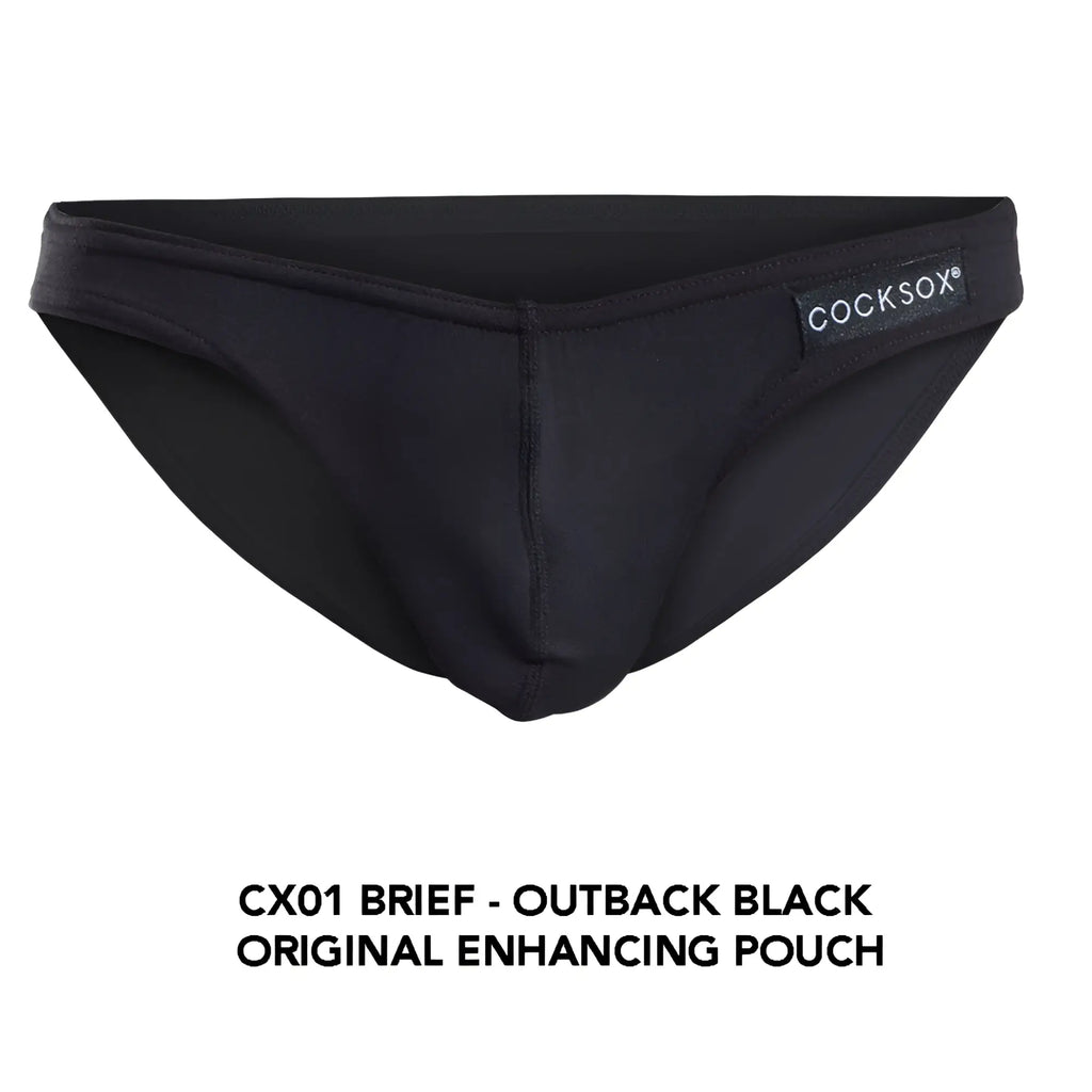 Black cocksox CX01 brief with outback design and original enhancing pouch for supportive men’s underwear