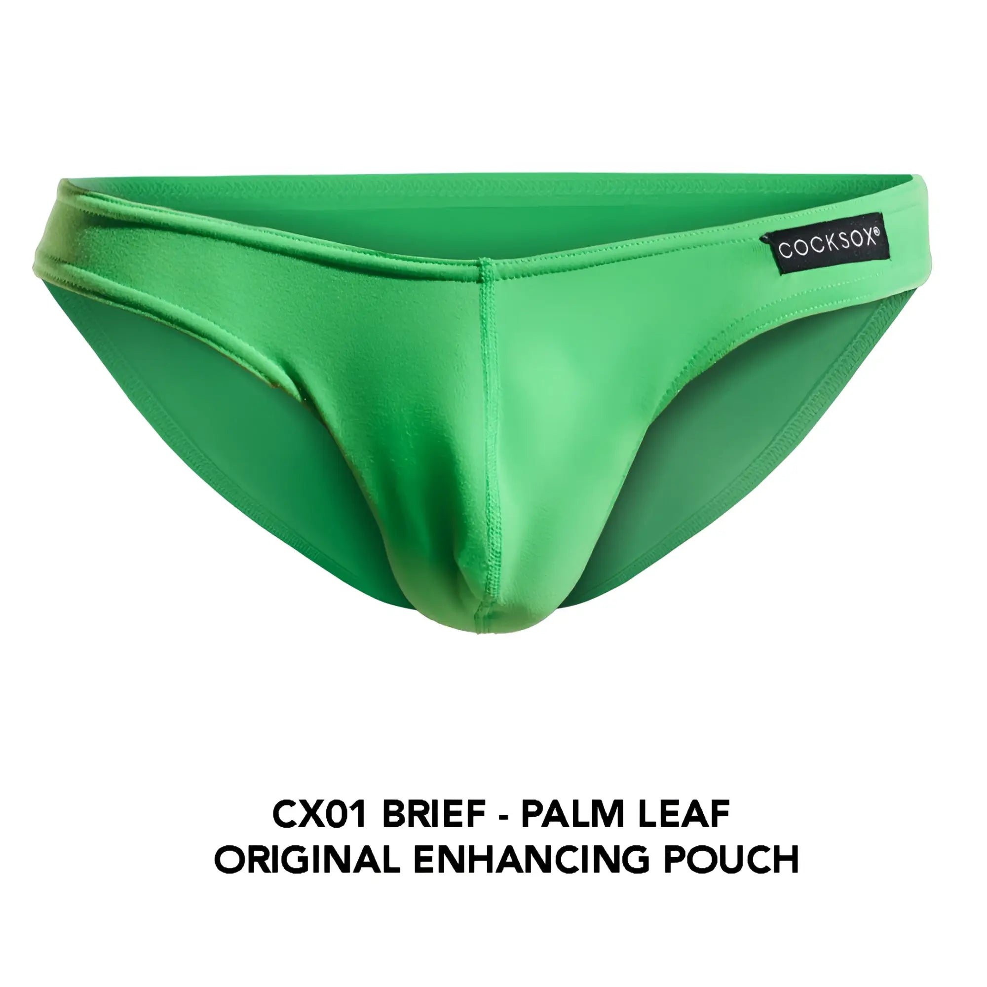 Vibrant green cocksox cx01 brief with palm leaf design and original enhancing pouch for comfortable fit