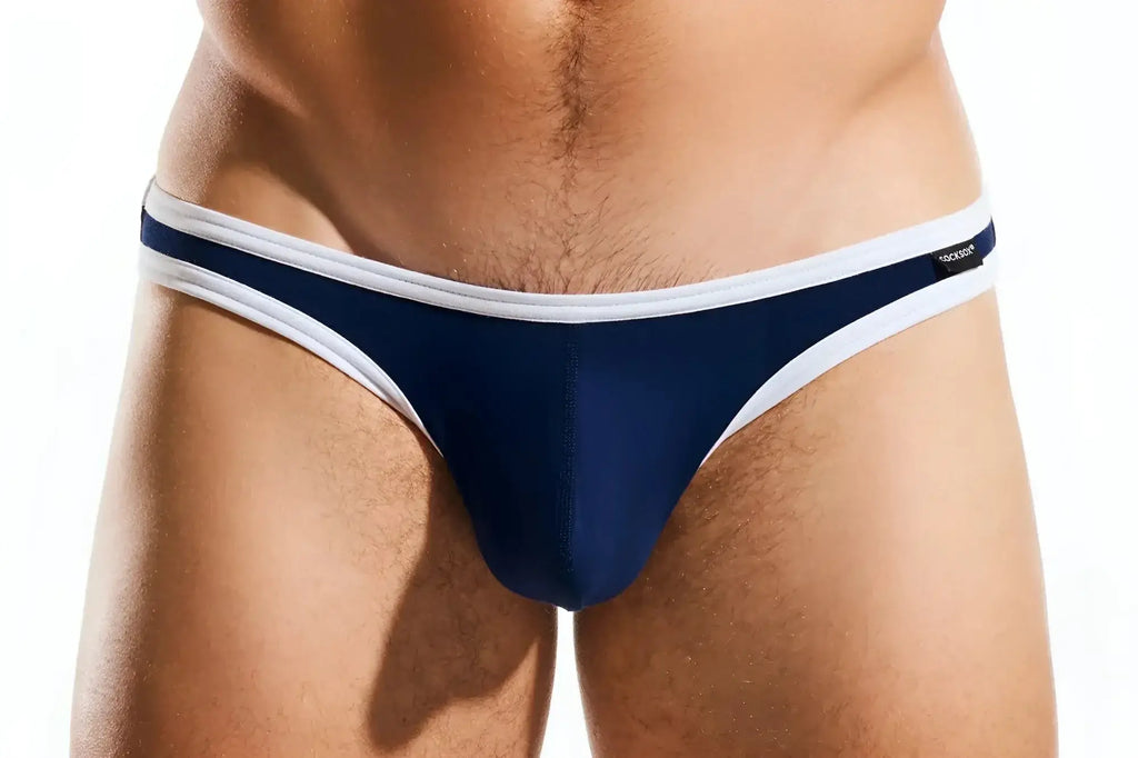 Navy blue and white Cocksox CX01BB thong brief with sleek form-fitting design ideal for comfortable wear
