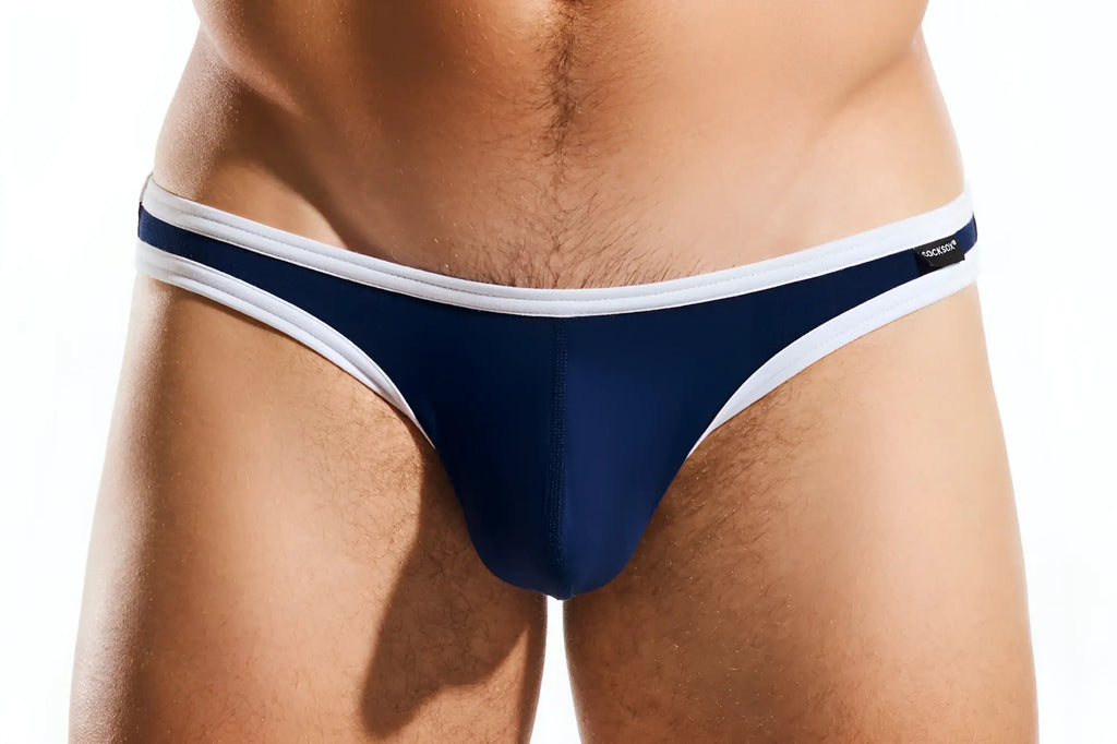 Navy blue and white Cocksox CX01BB thong brief with sleek form-fitting design ideal for comfortable wear