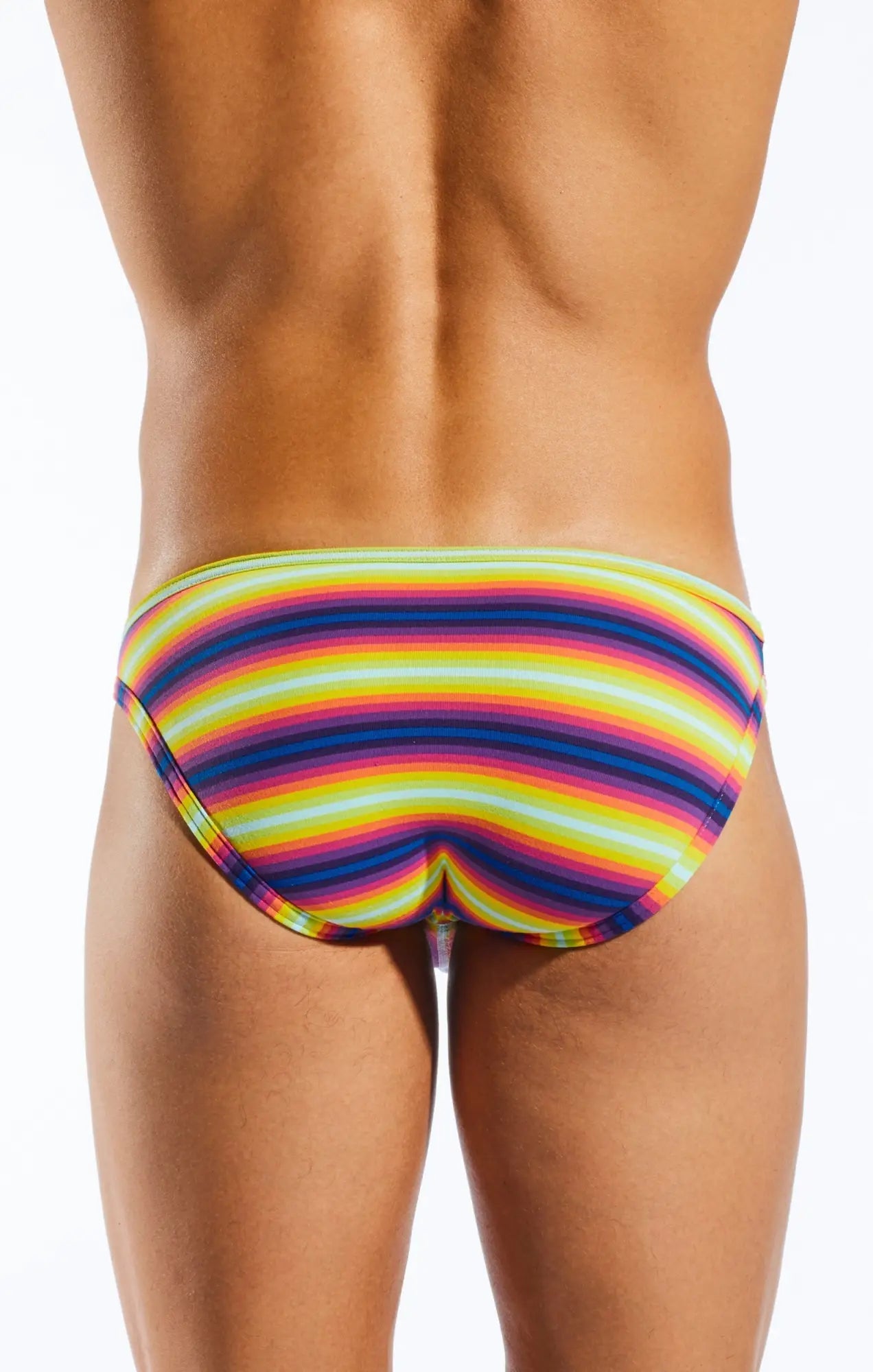 Cocksox cx01bd brief vibrant rainbow-striped swim trunks with snug tailored fit for swim and beachwear