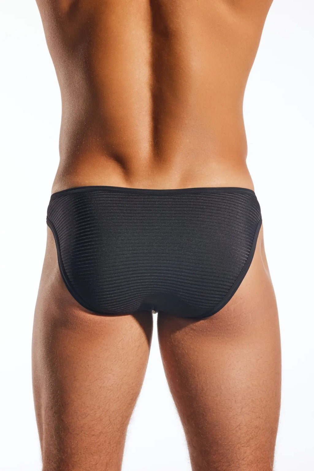 Black ribbed swim trunks cocksox cx01lux semi sheer brief made from lightweight breathable material