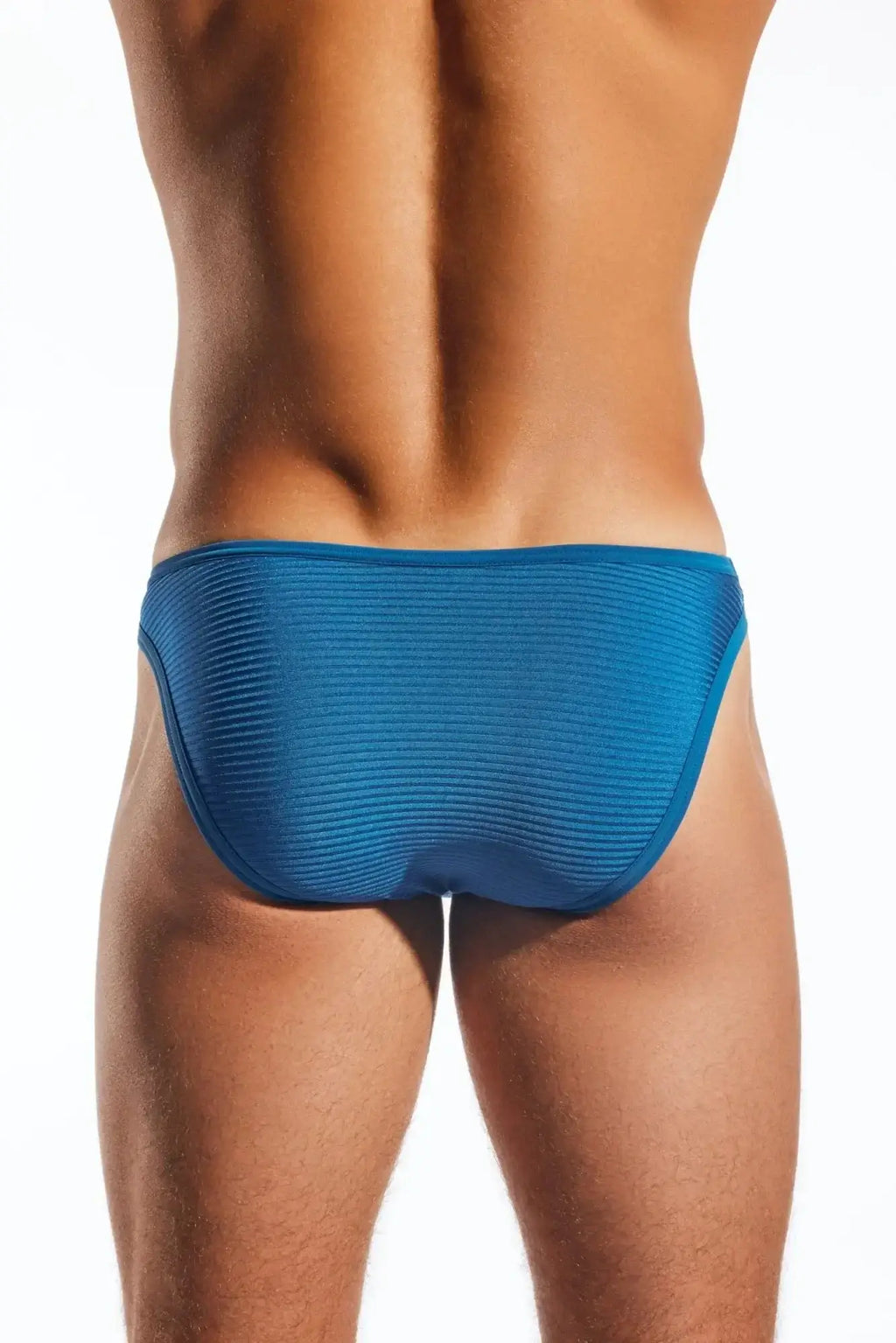 Cocksox cx01lux semi sheer brief in blue ribbed fabric designed for swimwear and comfort