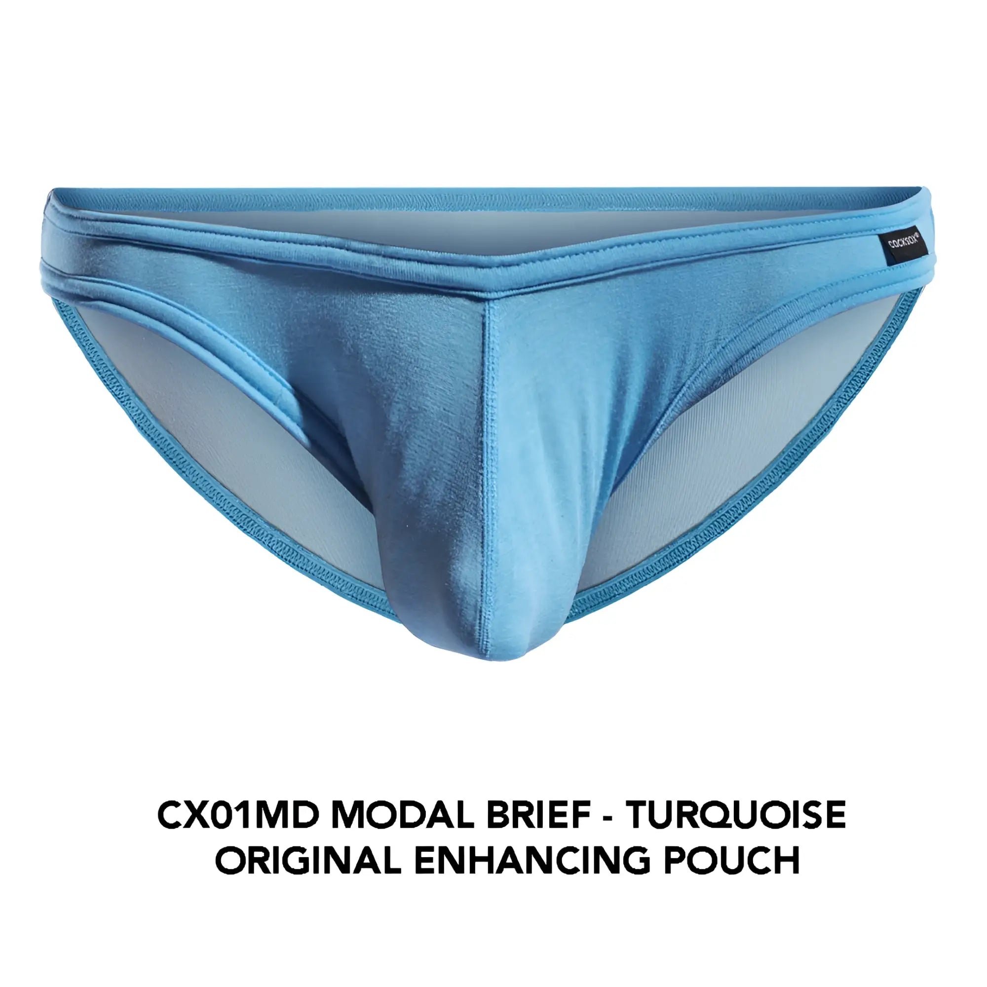 Turquoise Cocksox CX01MD brief made of modal fabric with subtle sheen and reinforced stitching along edges