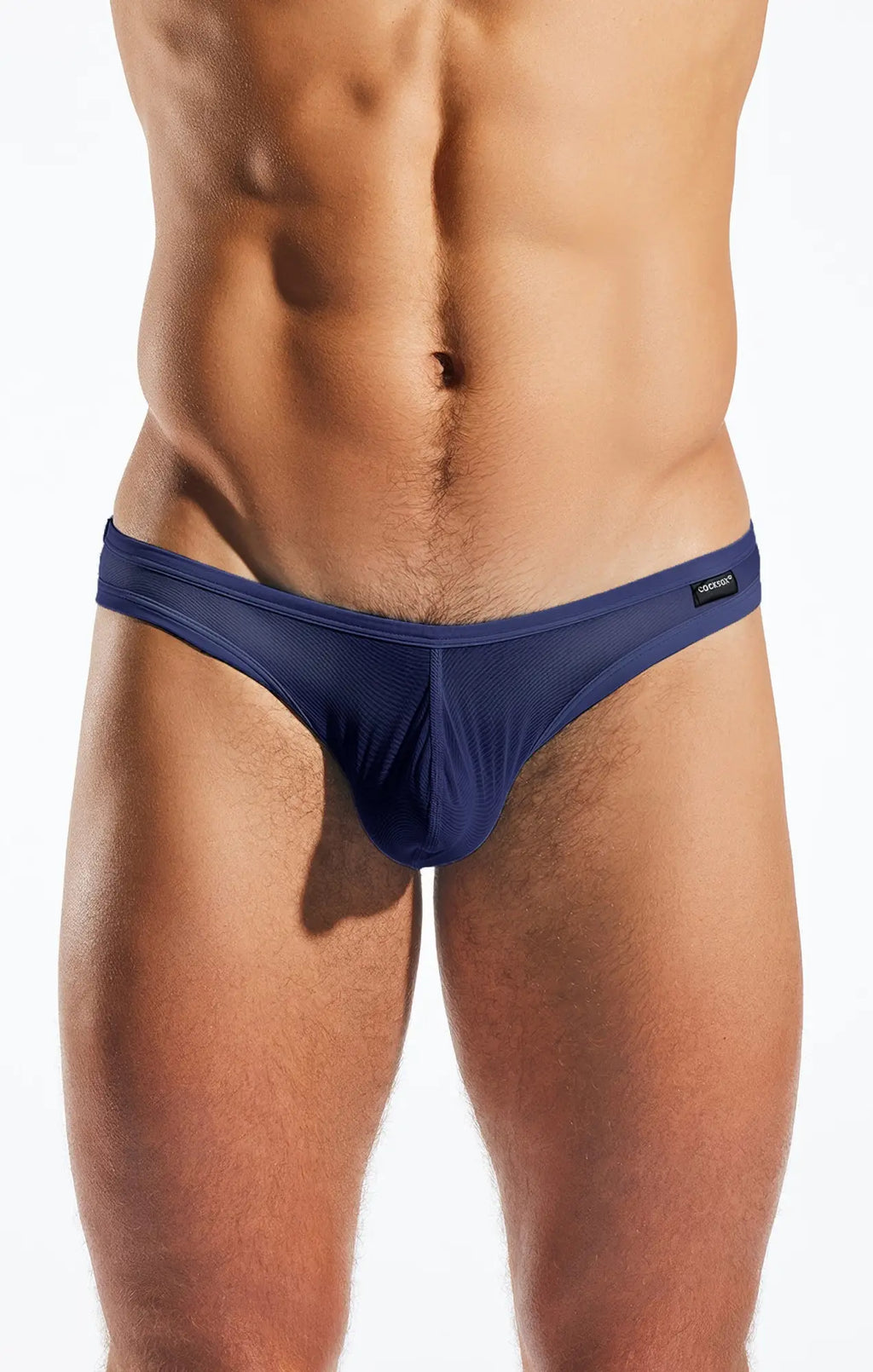 Navy blue mesh briefs cocksox cx01me with a sleek form-fitting design and black brand tag on the waistband