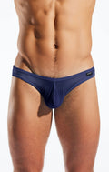 Navy blue mesh briefs cocksox cx01me with a sleek form-fitting design and black brand tag on the waistband