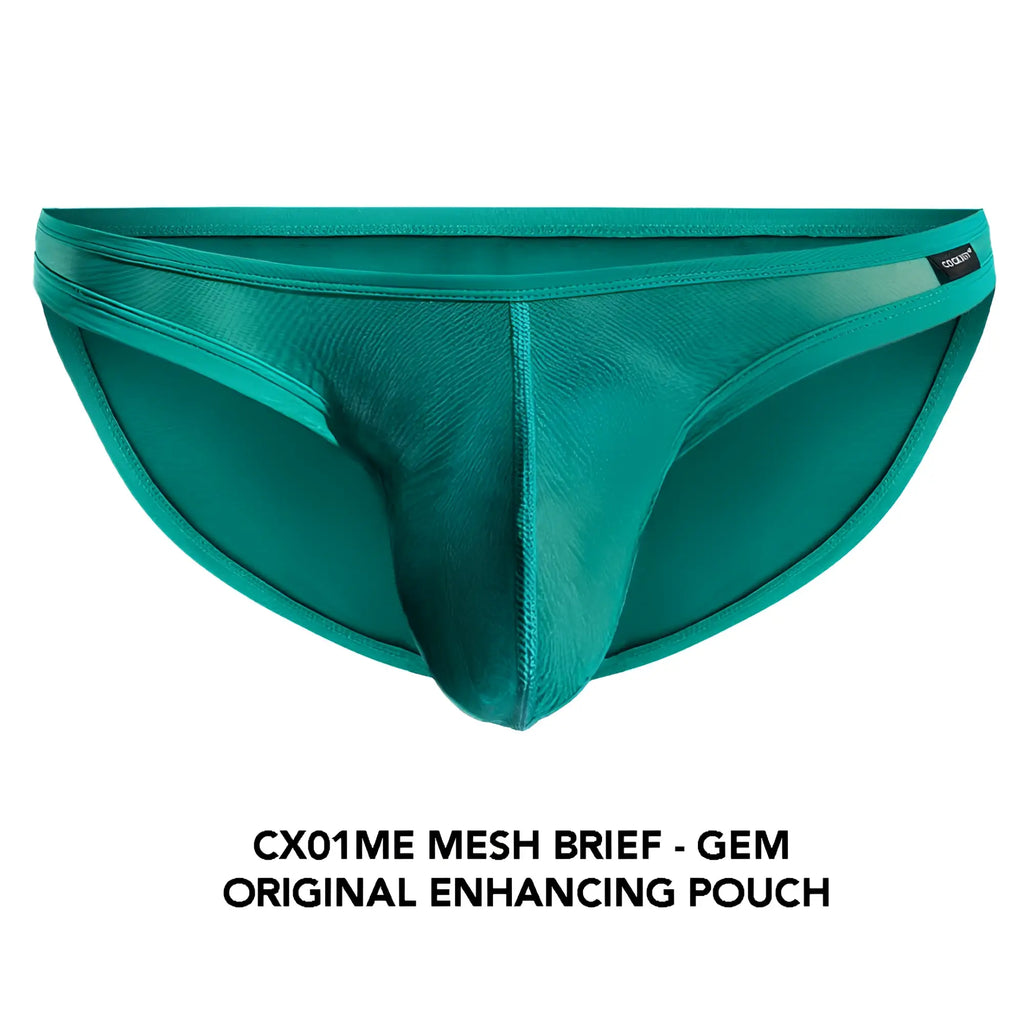 Teal mesh brief cocksox cx01me with central pouch and seamless construction for comfortable everyday wear