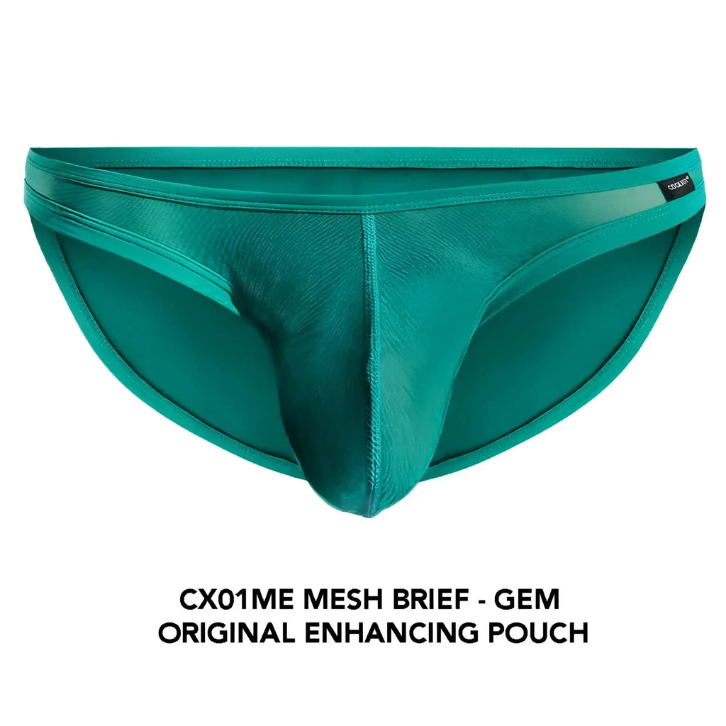 Teal mesh brief cocksox cx01me with central pouch and seamless construction for comfortable everyday wear