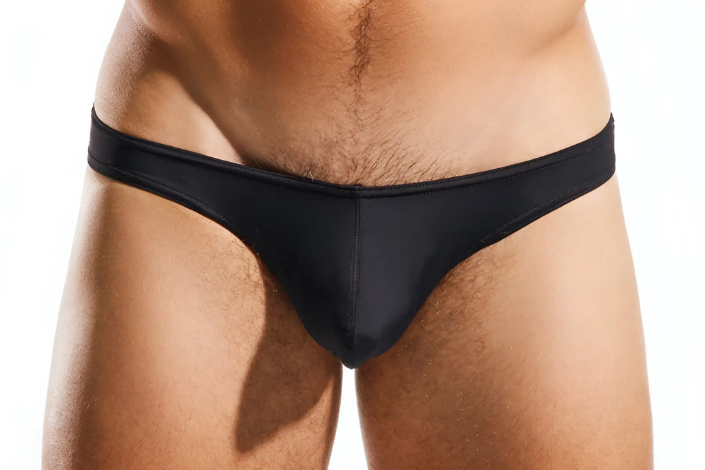 Black smooth-textured Cocksox CX02 swim brief with sleek minimalist design ideal for swimming and beachwear
