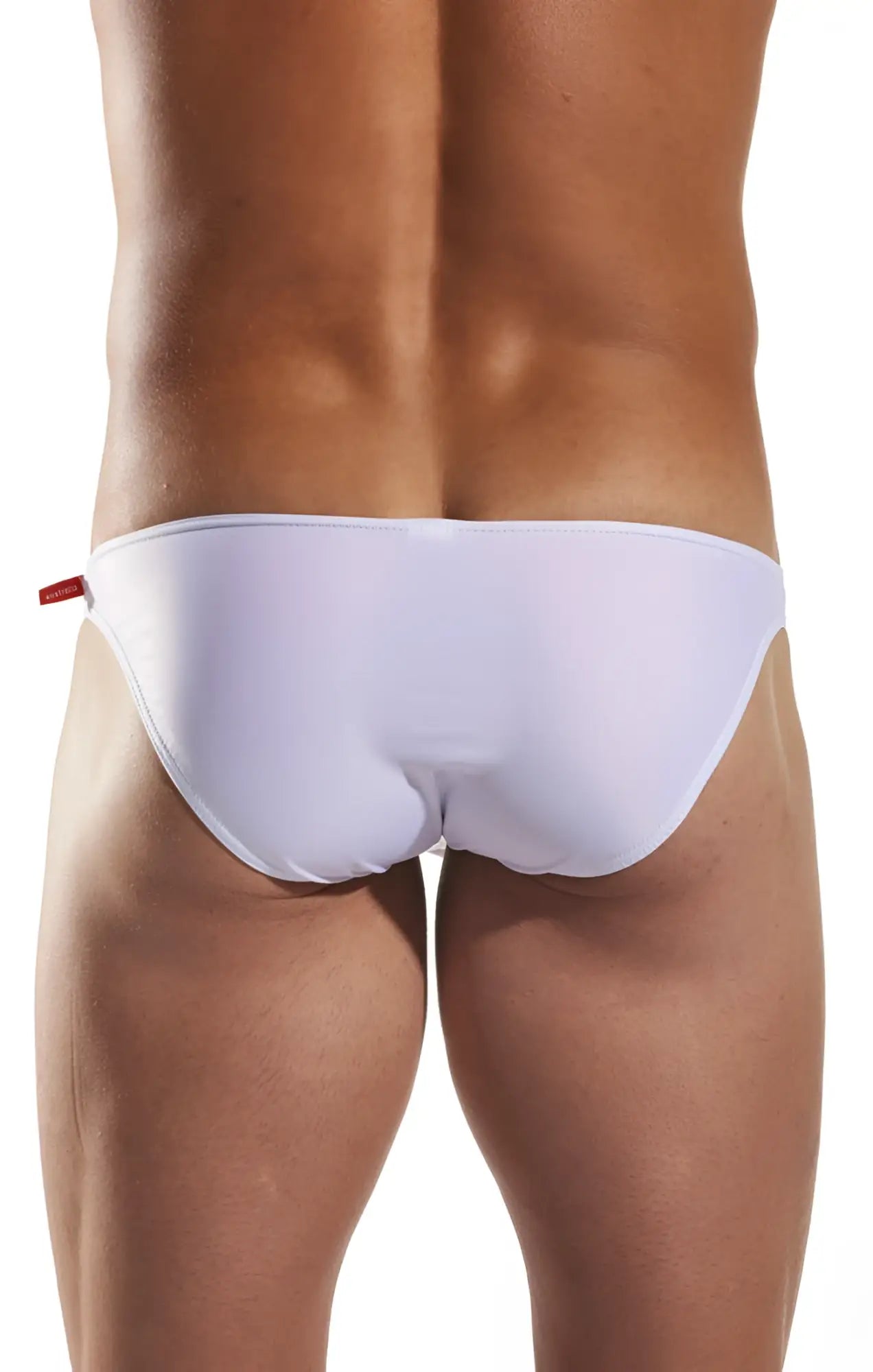 White sleek minimalist cocksox cx02 swim brief with subtle red side tag designed for swimming and beachwear