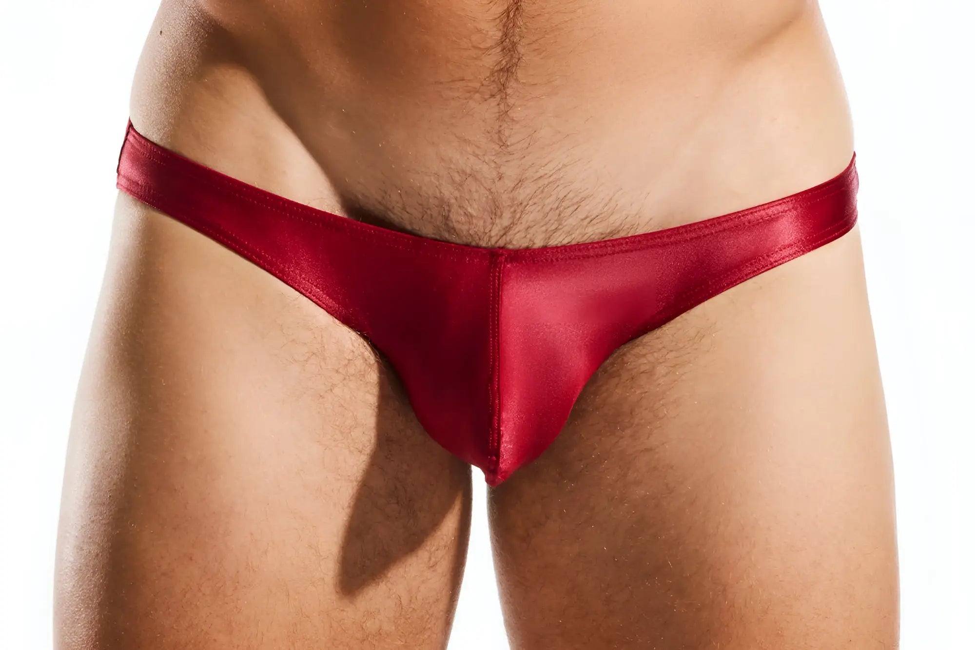 Red satin thong swim brief by cocksox cx02gs featuring sleek red satin fabric and minimal coverage for swimwear use