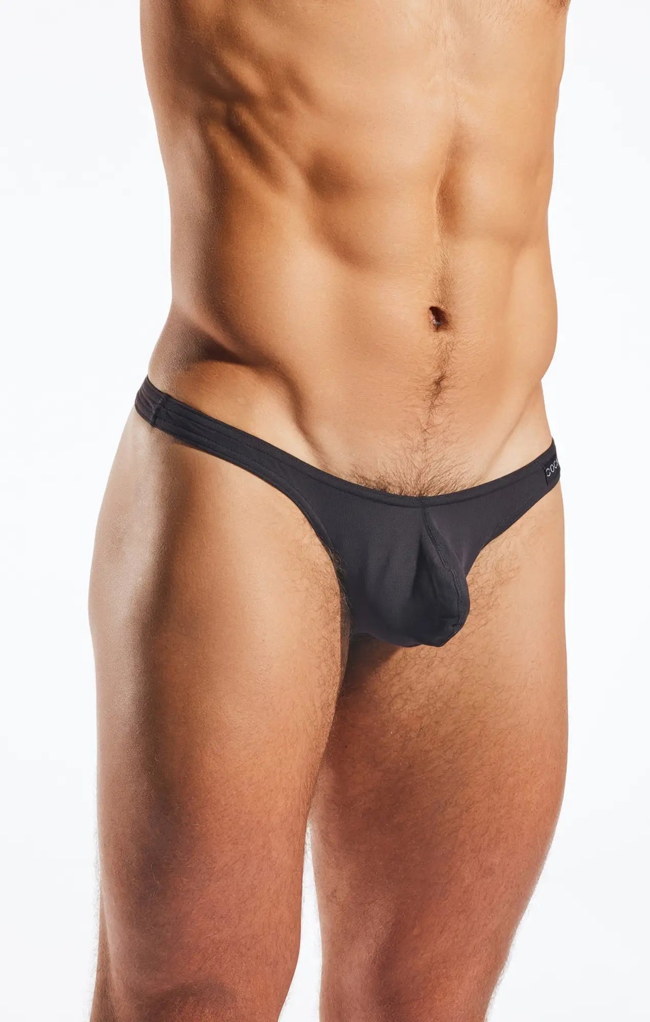 Black sleek form-fitting men’s thong with smooth fabric finish cocksox CX05 thong showing the back side