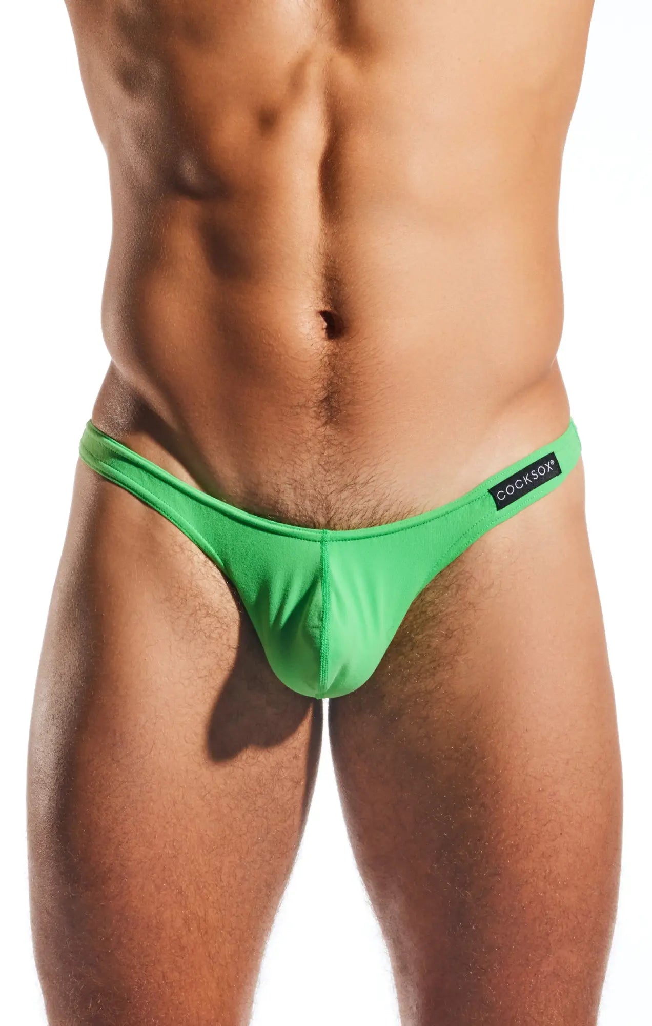 Bright green cockson brand thong with a sleek minimalist design in the cocksox cx05 thong collection
