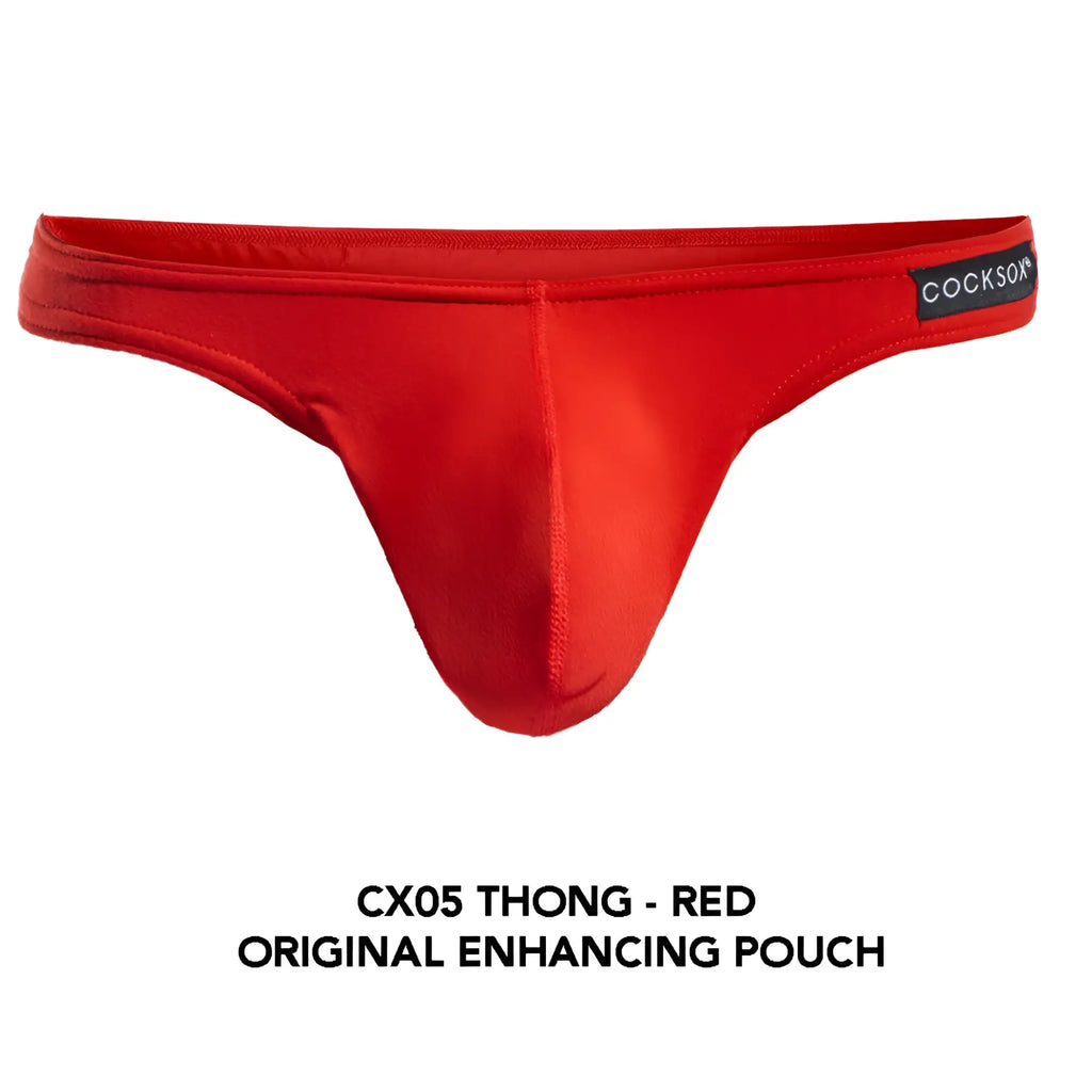 Red cocksox cx05 thong in smooth form-fitting fabric with original enhancing pouch for comfortable support