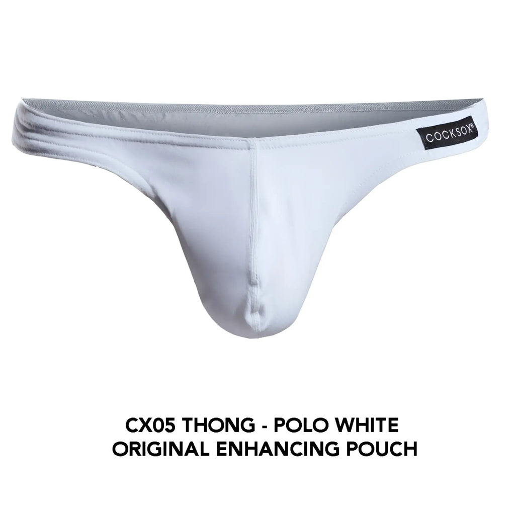 White cocksox cx05 thong with gray waistband and branded label designed for comfortable everyday wear
