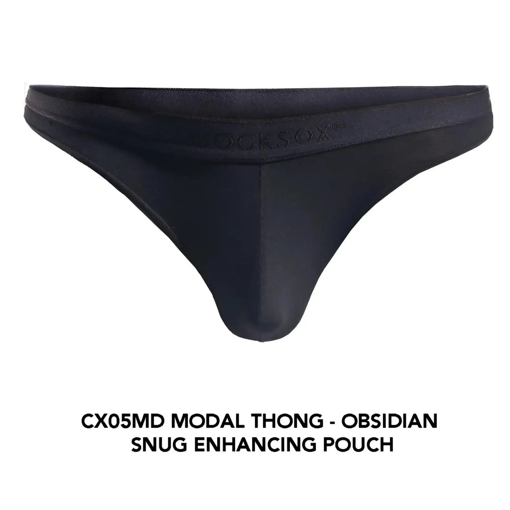 Black modal thong with snug enhancing pouch and cocksox logo embroidered on waistband cocksox cx05md thong