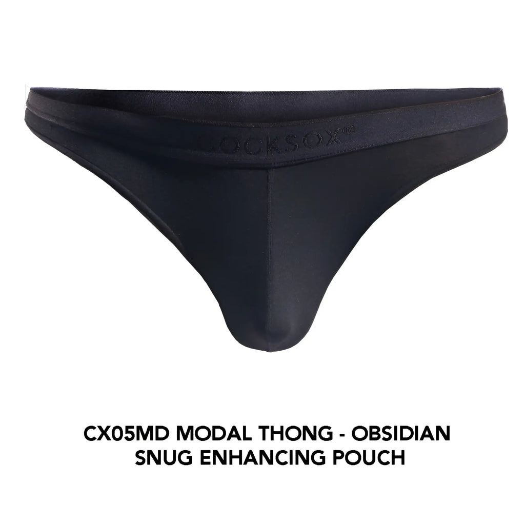 Black modal thong with snug enhancing pouch and cocksox logo embroidered on waistband cocksox cx05md thong