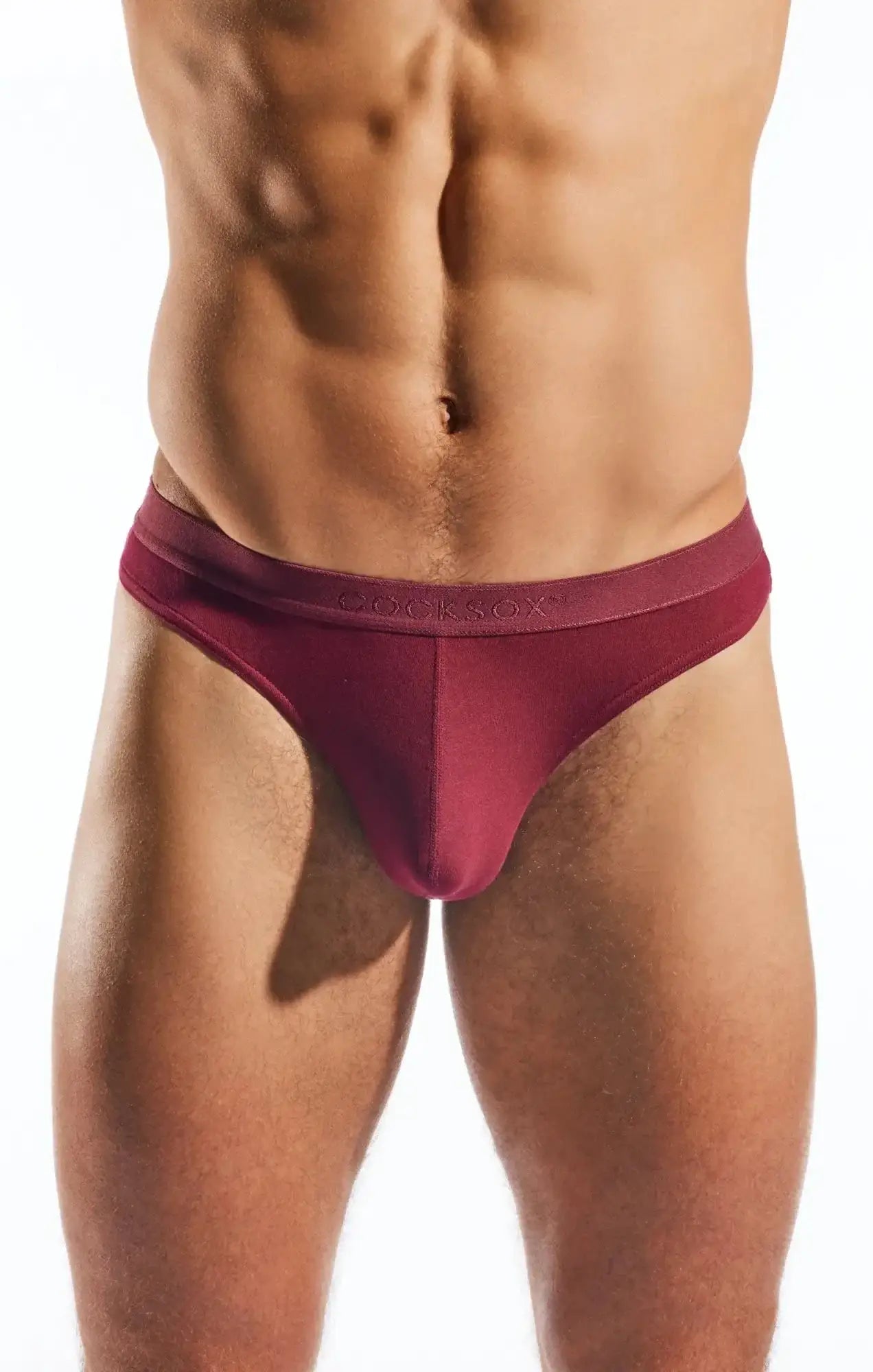 Cocksox CX05MD thong in maroon with smooth seamless design and elastic waistband for comfort and style