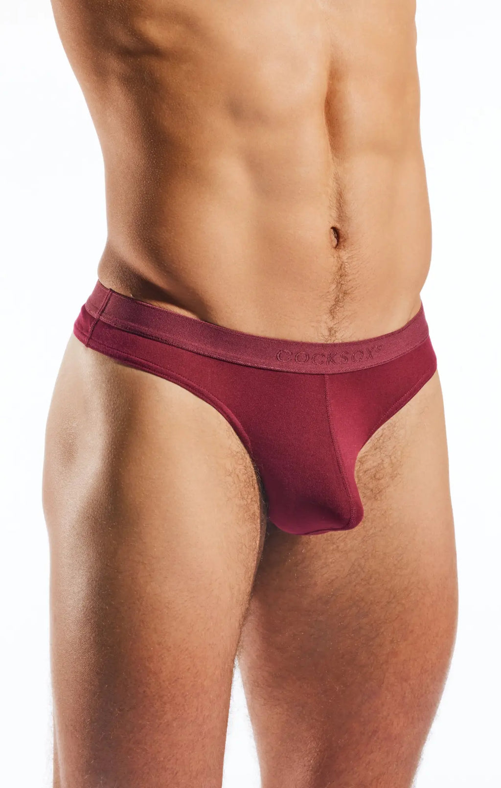 Maroon Cocksox CX05MD thong made of smooth stretchy fabric with contoured design showing the back side