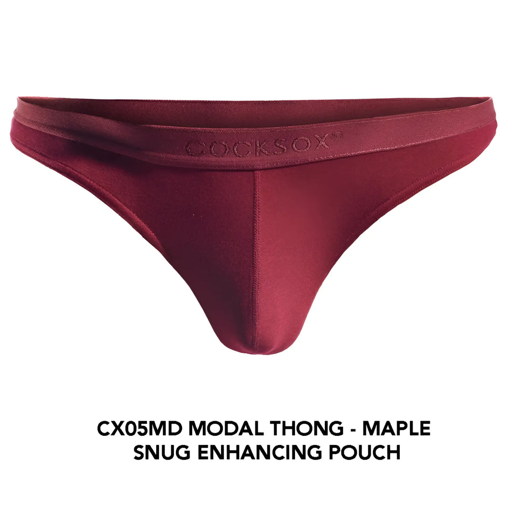 Maroon cocksox cx05md modal thong with a snug enhancing pouch and embroidered waistband logo