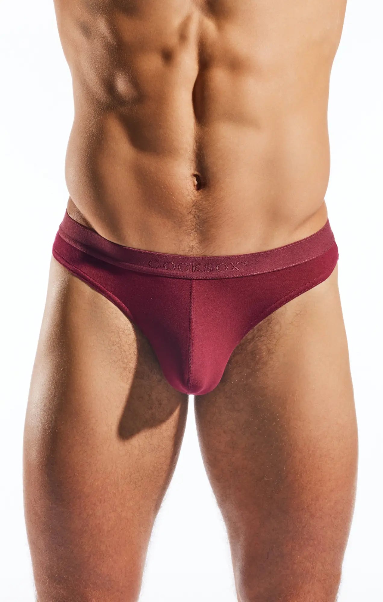 Cocksox CX05MD thong in maroon with smooth seamless design and elastic waistband for comfort and style