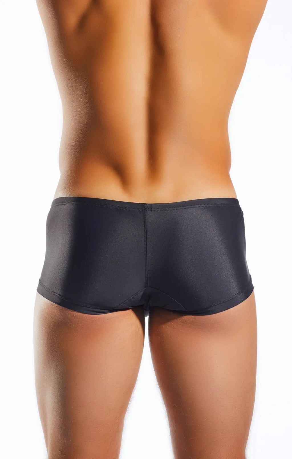 Black sleek form-fitting Cocksox CX08 swim trunk with subtle sheen and tailored cut for stylish swimwear use