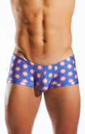Cocksox CX08PR swim trunk with blue and pink geometric pattern designed for comfortable swimwear use