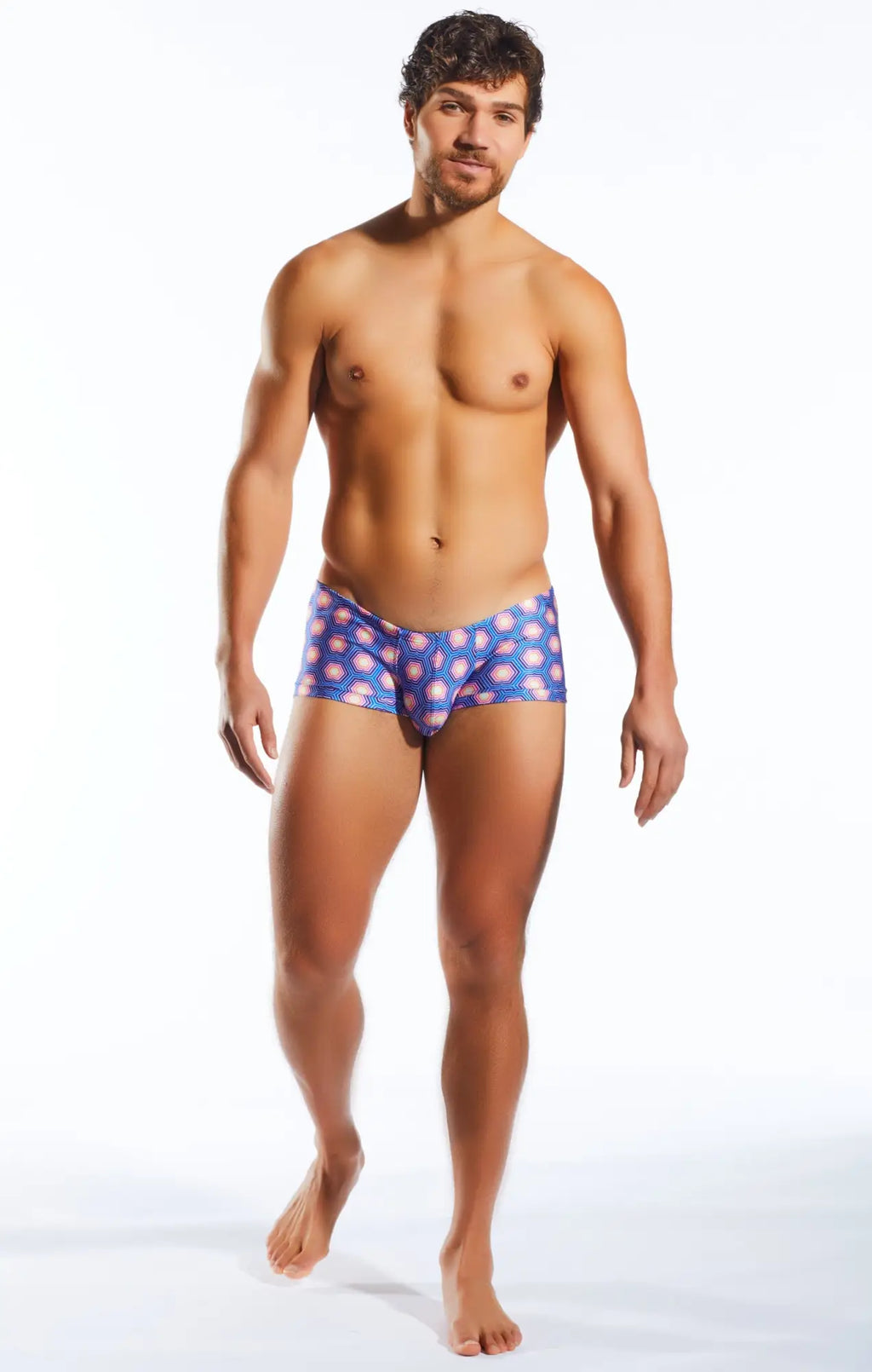 Blue swim trunks with pink polka dots by Cocksox CX08PR designed for comfortable swimming
