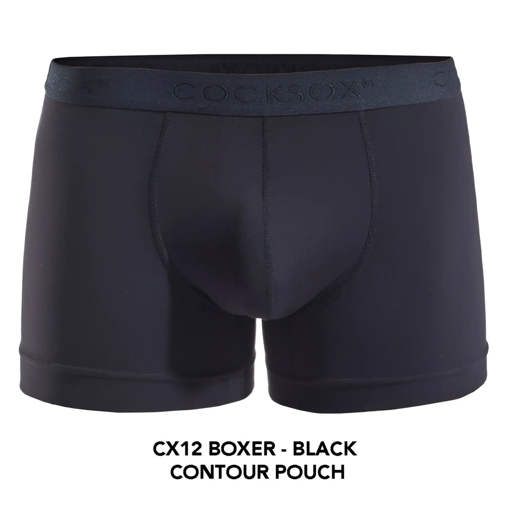 Black cocksox cx12 boxer briefs with contour pouch and elastic waistband designed for comfortable support
