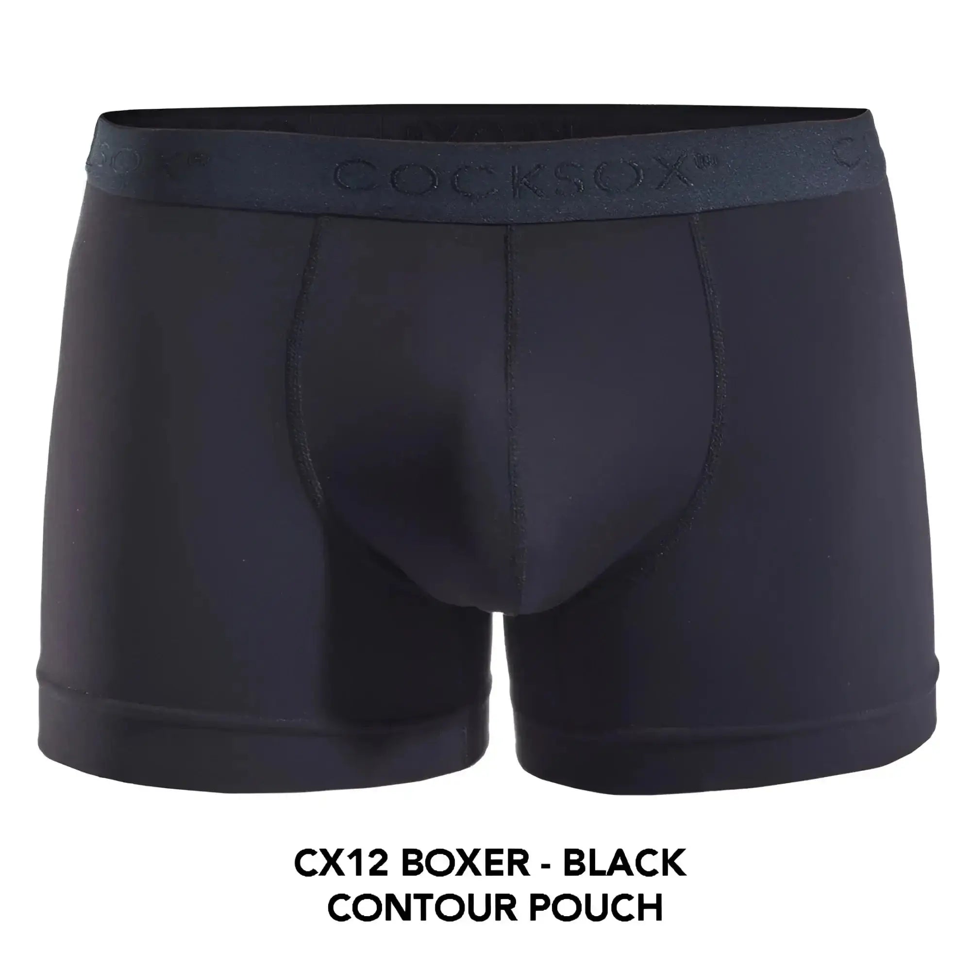 Black cocksox cx12 boxer briefs with contour pouch and elastic waistband designed for comfortable support