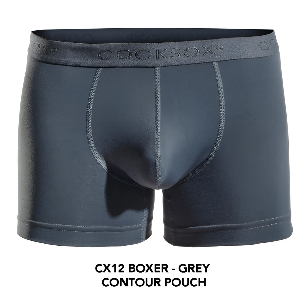 Dark grey cocksox cx12 boxer briefs with contour pouch design and subtle stitching details for comfortable wear