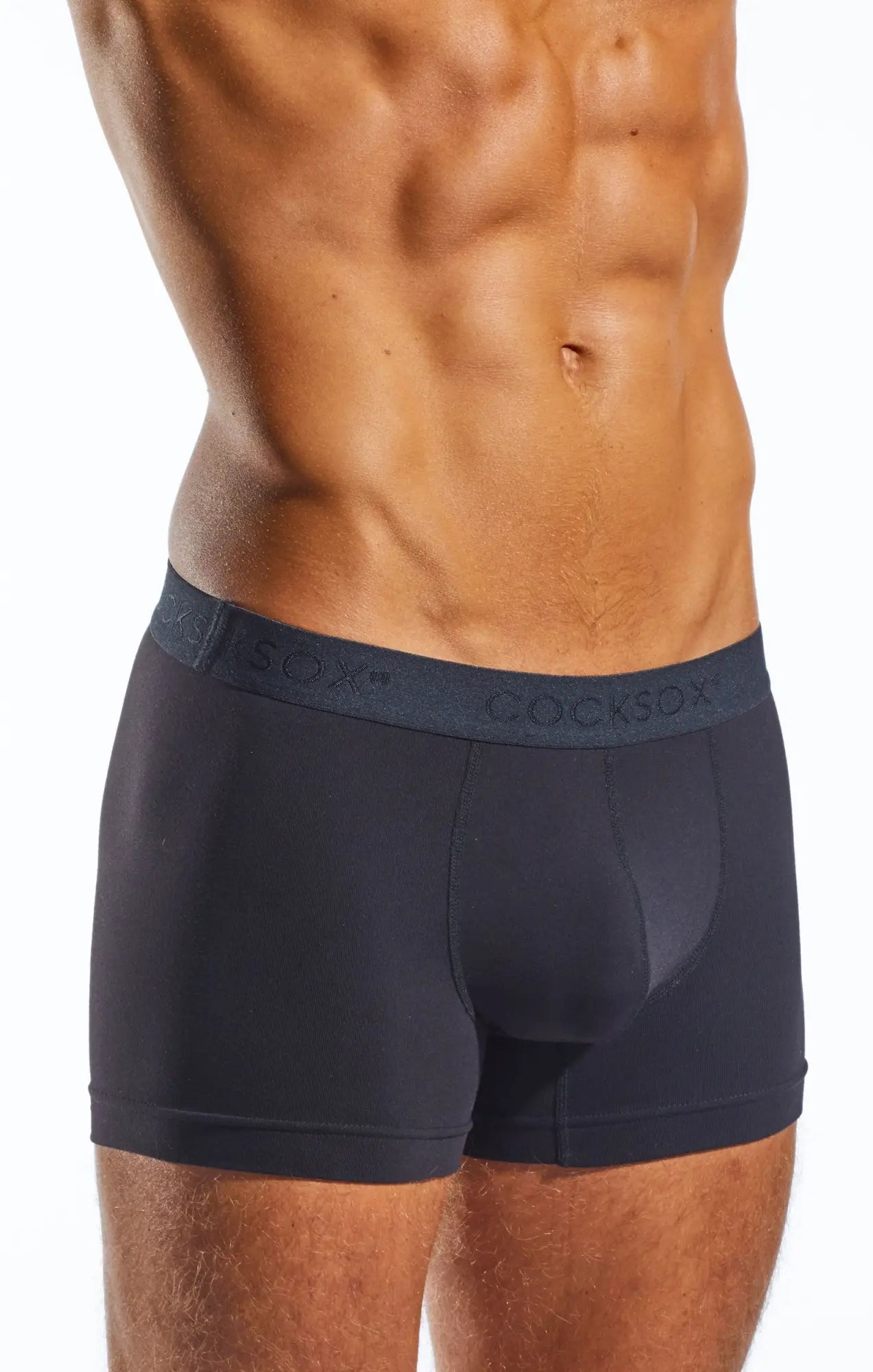 Dark navy blue Cocksox CX12 boxer briefs with smooth form-fitting fabric and branded waistband for men