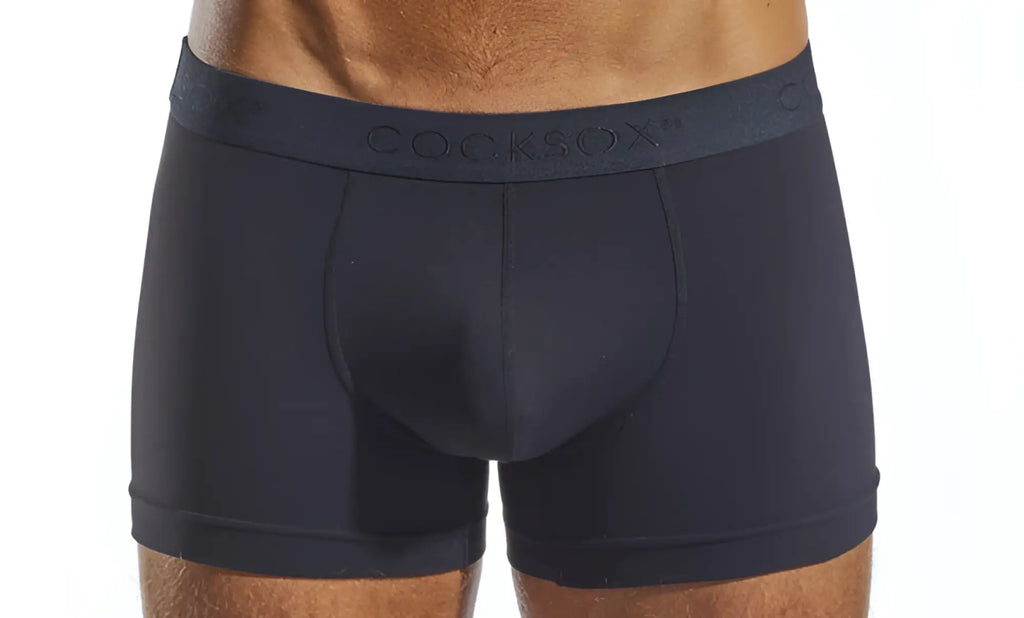 Dark navy blue cocksox cx12 men’s boxer briefs with contoured design and elastic waistband for comfortable wear