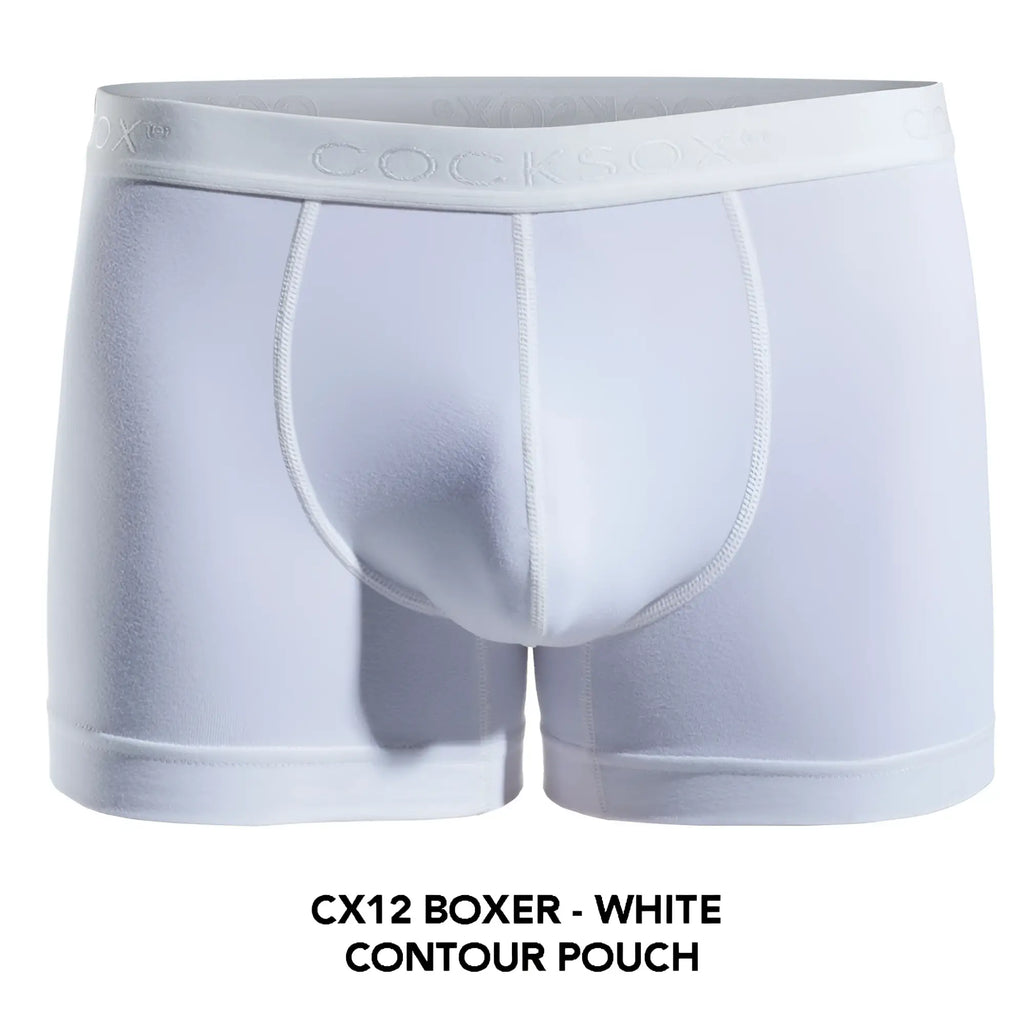 White cocksox cx12 boxer briefs with contour pouch design offering support and comfort in soft fabric