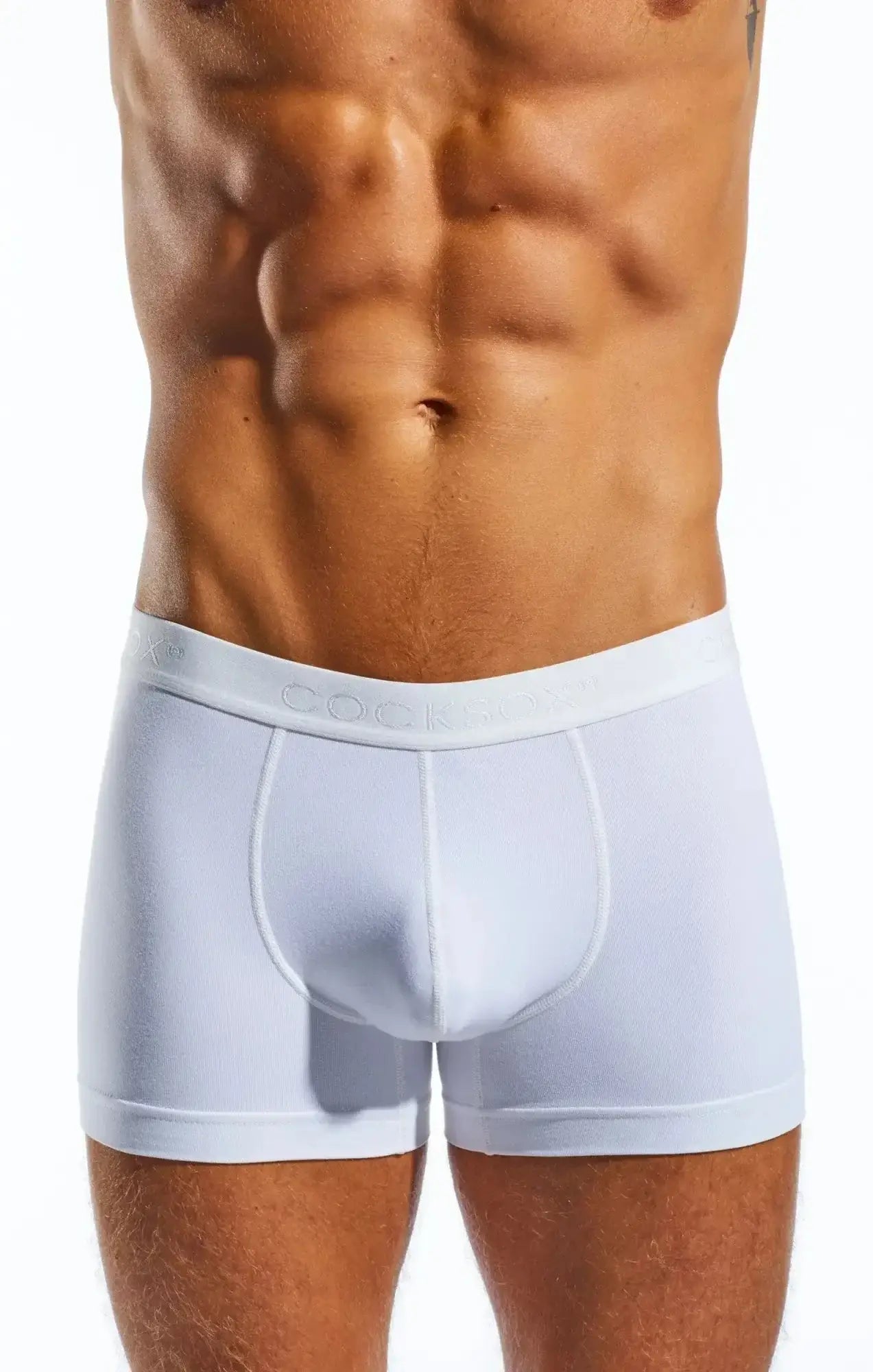 White men’s boxer briefs cocksox cx12 with smooth form-fitting fabric and subtle waistband branding