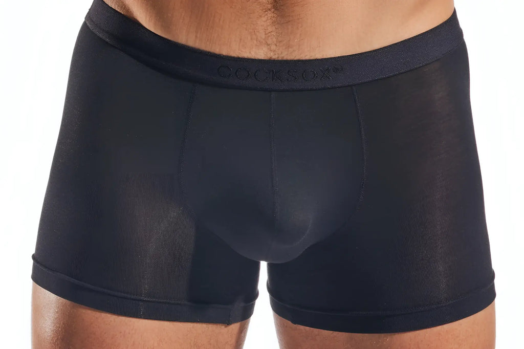 Black cocksox cx12md boxer briefs with smooth sheer fabric and reinforced waistband for comfortable support