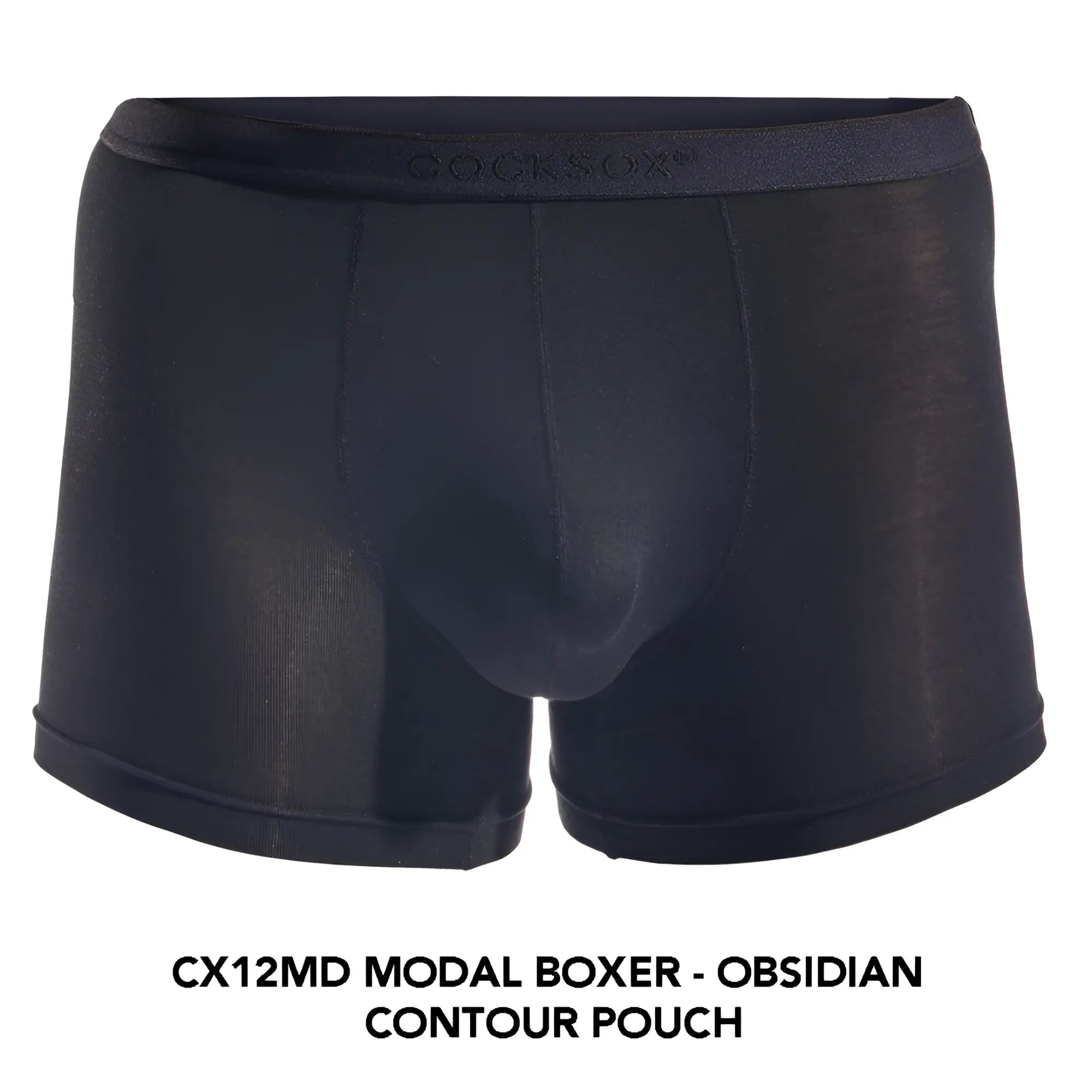 Black modal boxer briefs with contoured pouch and cocksox logo waistband from cocksox cx12md boxer line