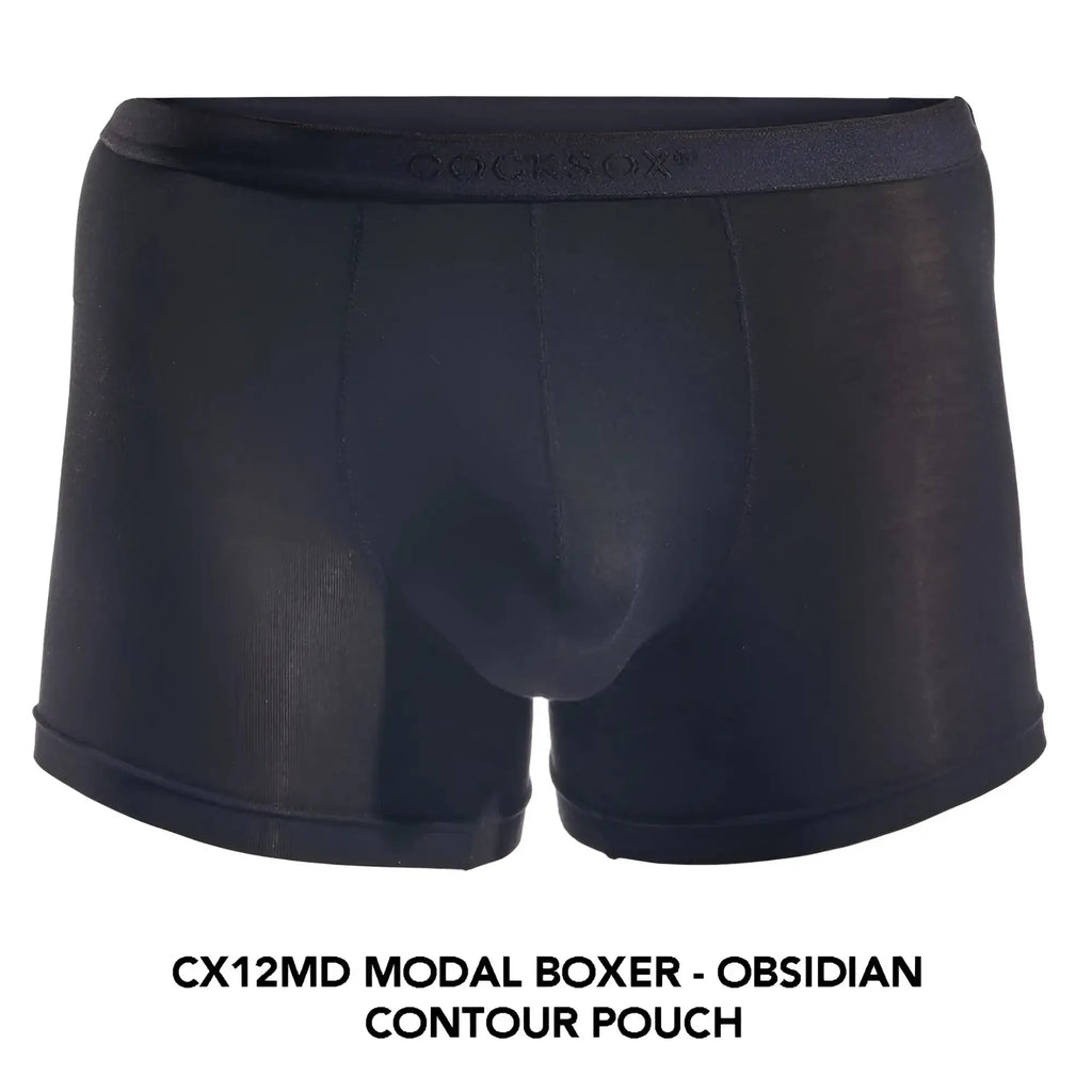 Black modal boxer briefs with contoured pouch and cocksox logo waistband from cocksox cx12md boxer line