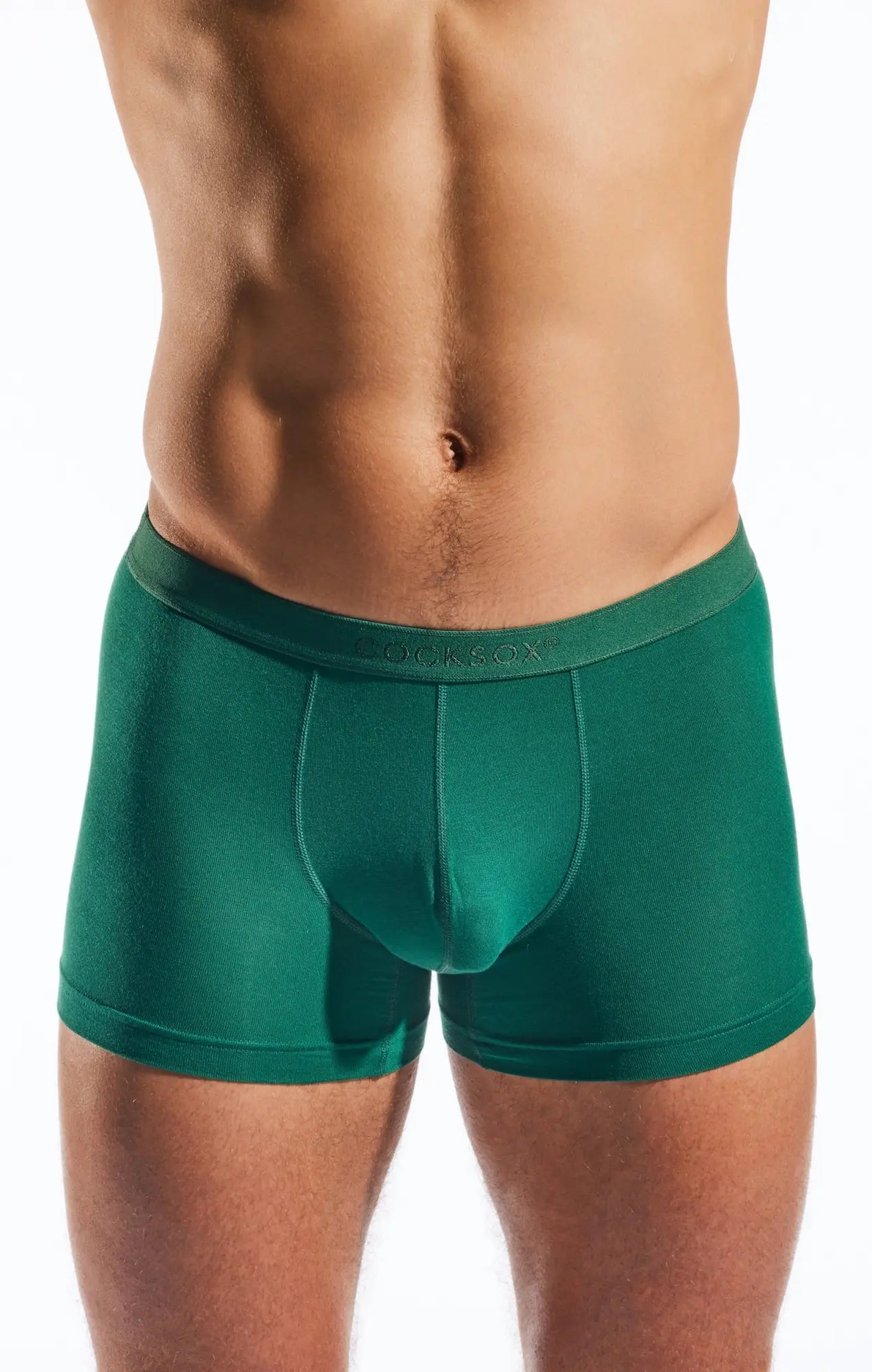 Emerald green Cocksox CX12MD boxer briefs with smooth stretchy fabric and subtle brand logo on the waistband