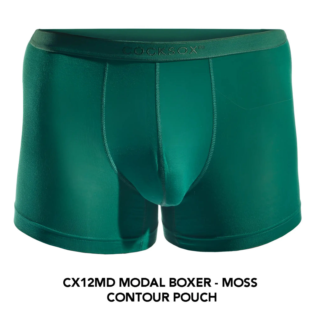 Moss green modal boxer briefs with contoured pouch and cocksox embroidered waistband cocksox cx12md boxer