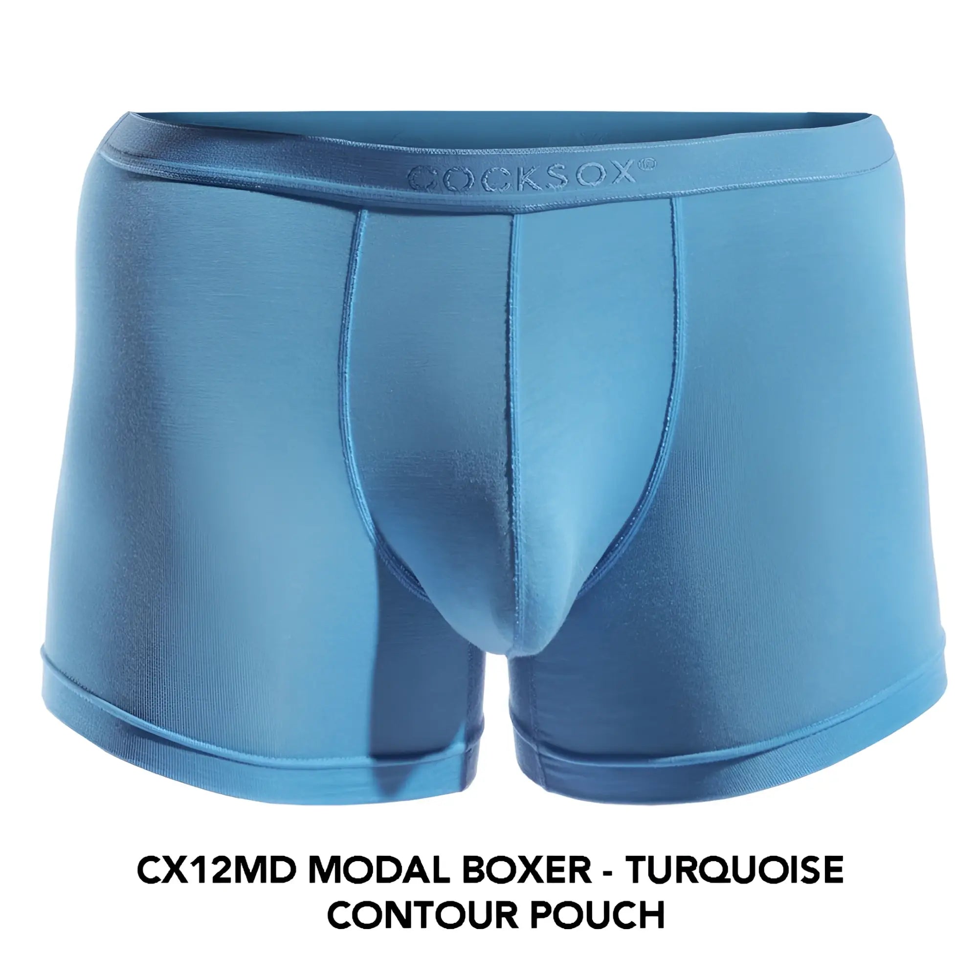 Turquoise modal boxer briefs with contoured pouch and cocksox embossed waistband cocksox cx12md boxer