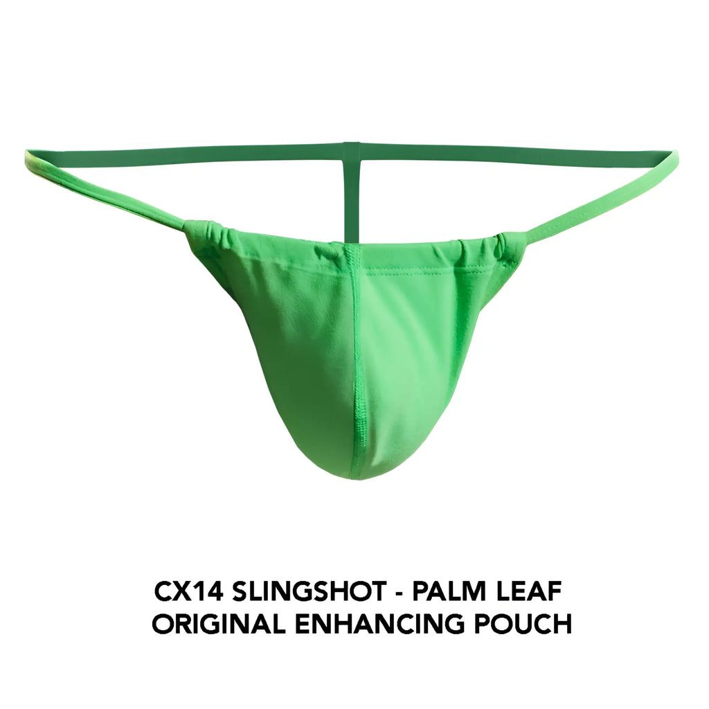 Green cx14 slingshot palm leaf original enhancing pouch by cocksox with a vibrant palm leaf pattern