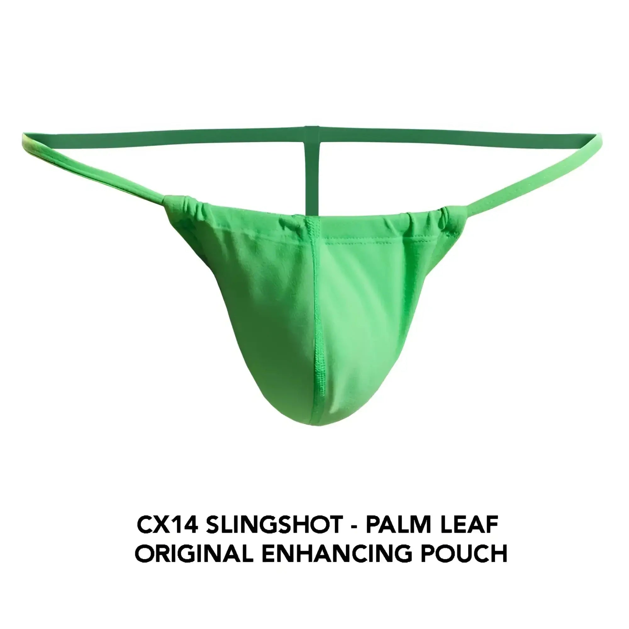 Green cx14 slingshot palm leaf original enhancing pouch by cocksox with a vibrant palm leaf pattern